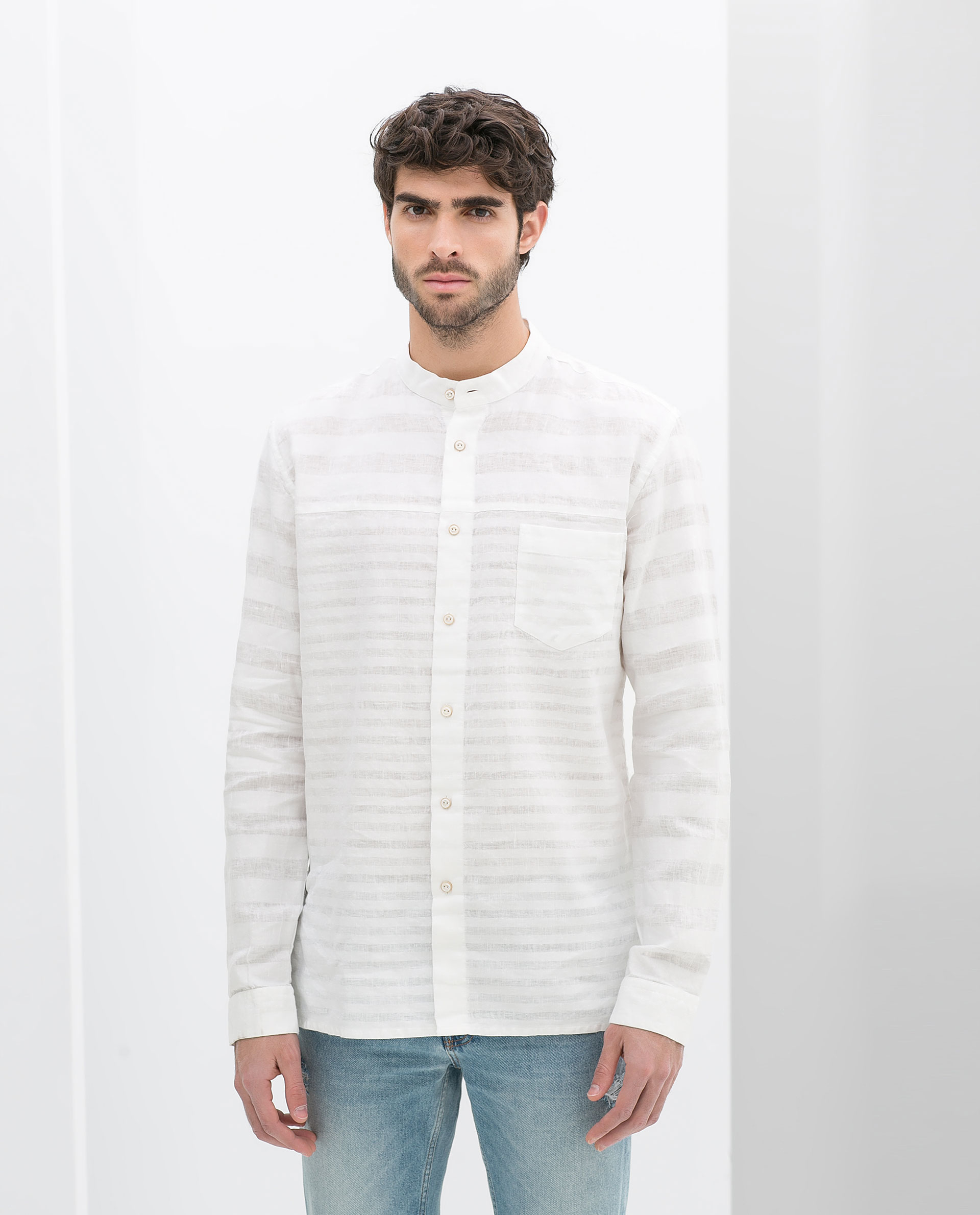 Zara Estructura Mao Collar Shirt in White for Men | Lyst