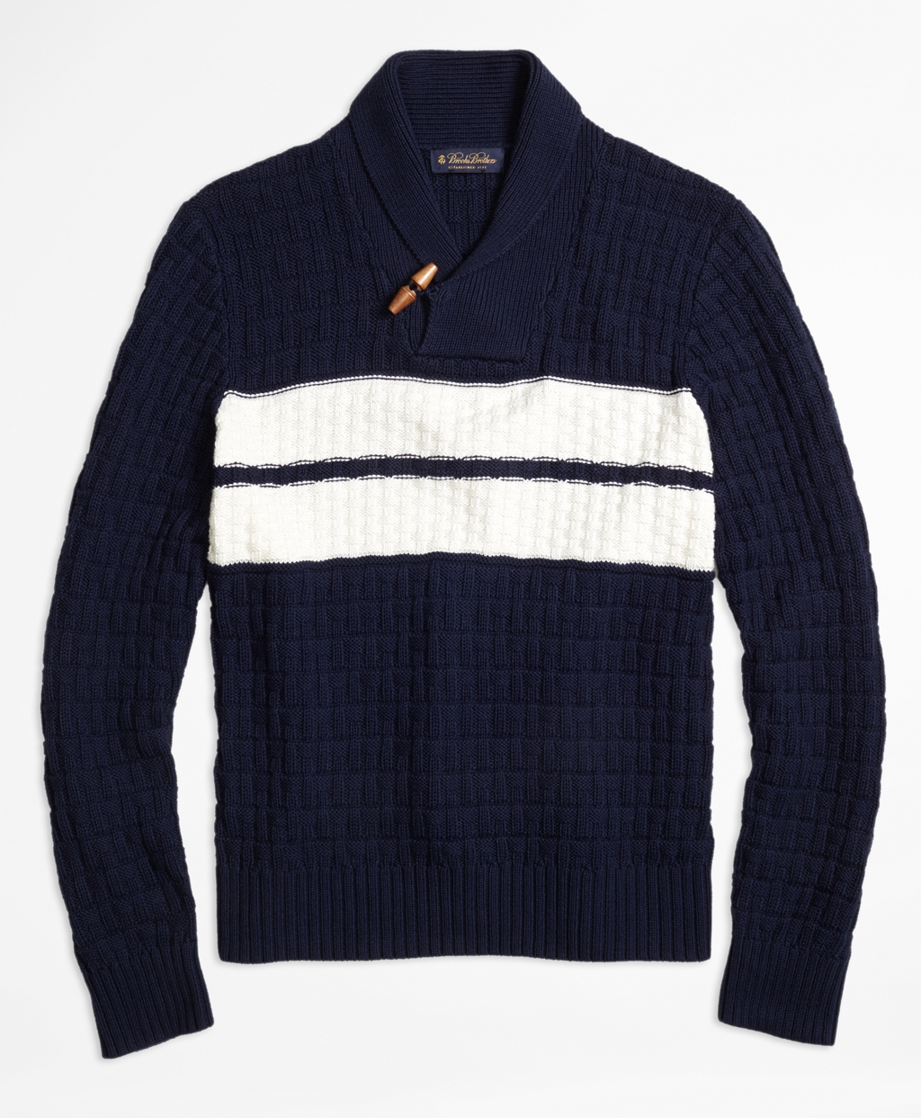 Brooks brothers Texture Stitch Chest Stripe Shawl Collar Sweater in ...