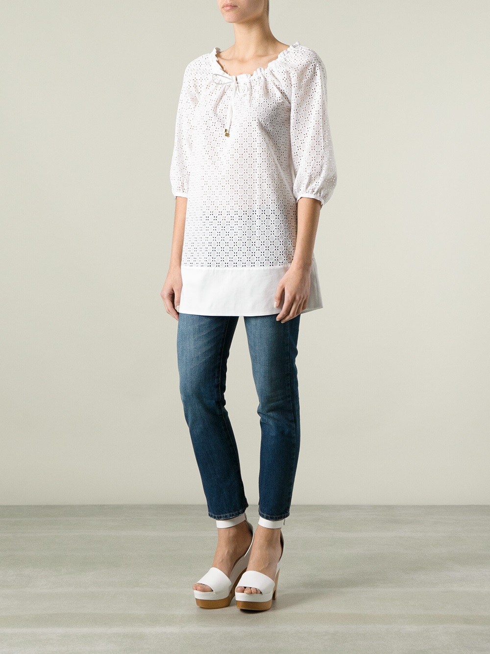 Tory Burch Broderie Anglaise Tunic Blouse in White - Lyst