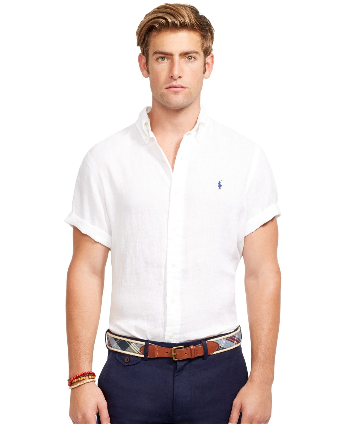Polo ralph lauren Short-sleeved Linen Shirt in White for Men | Lyst
