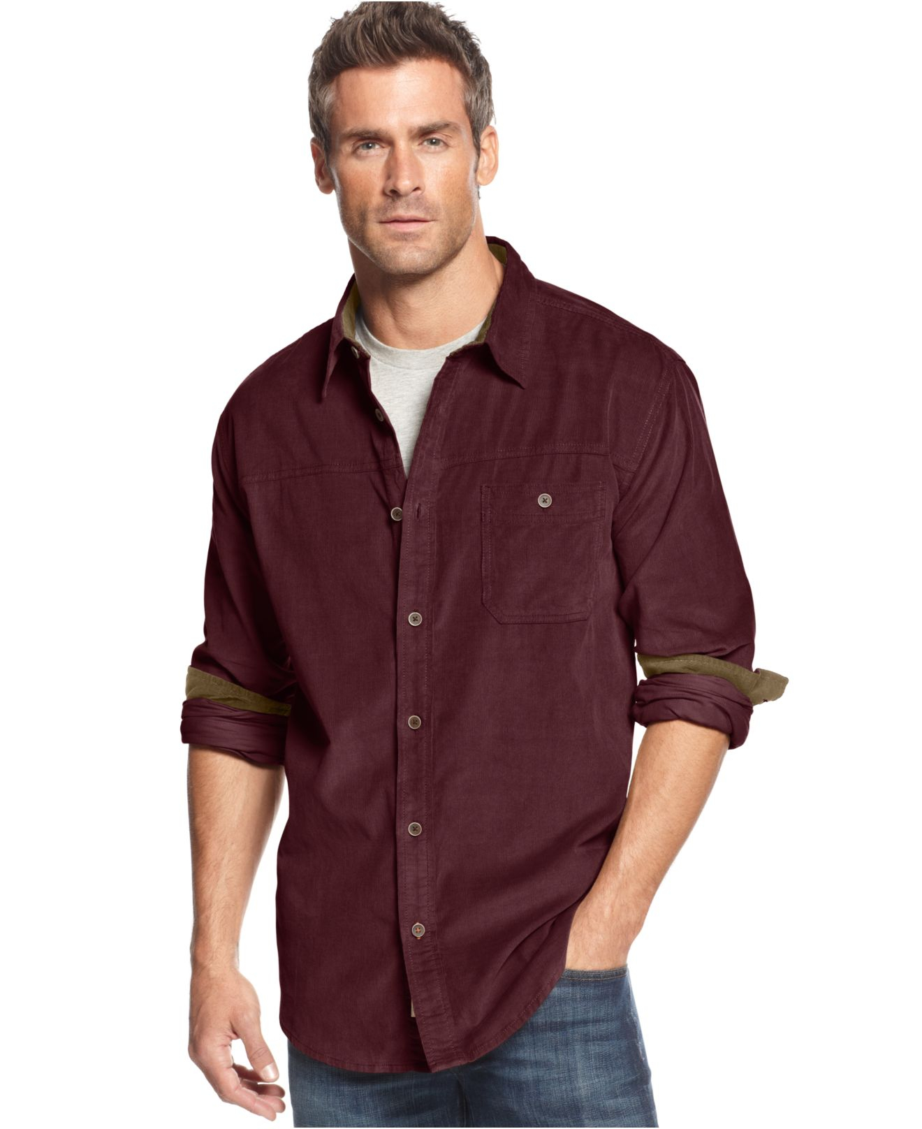 mens maroon corduroy shirt