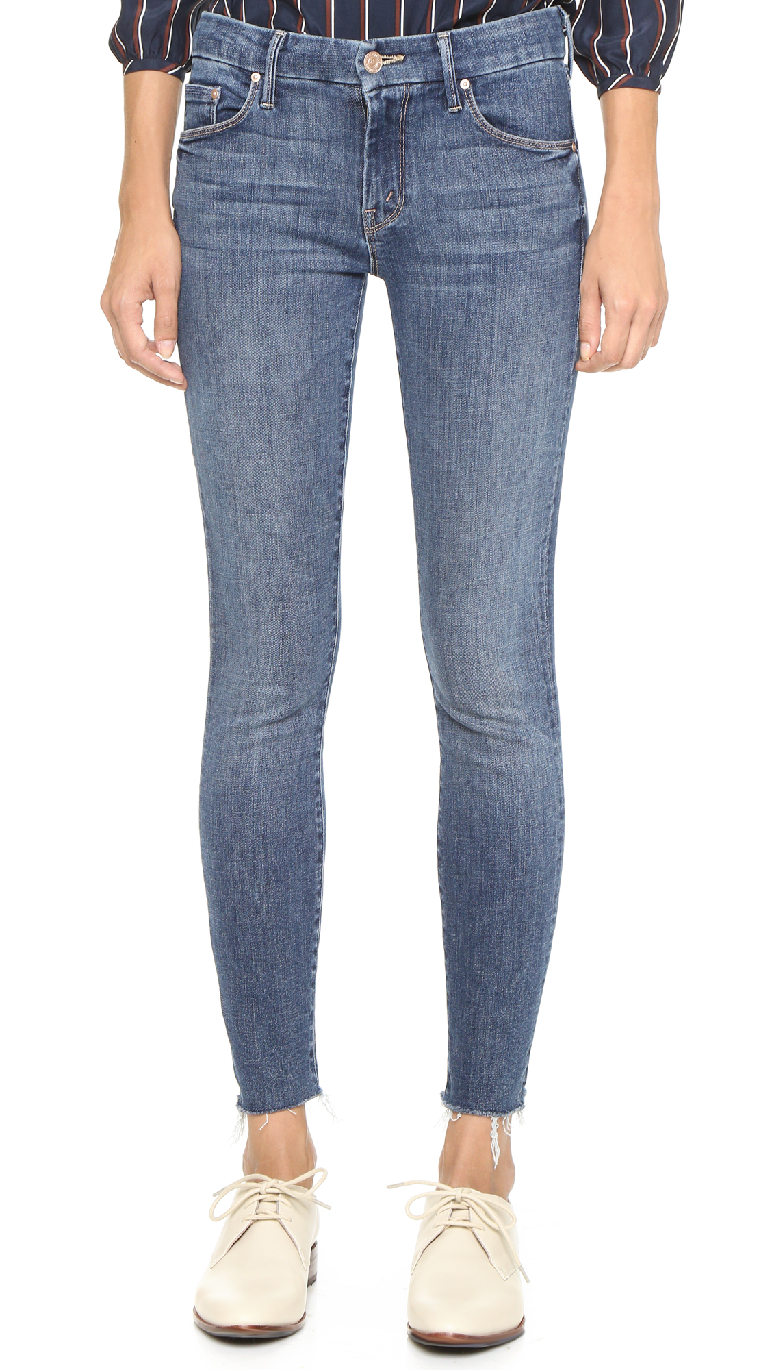 Mother The Looker Ankle Fray Jeans in Blue | Lyst