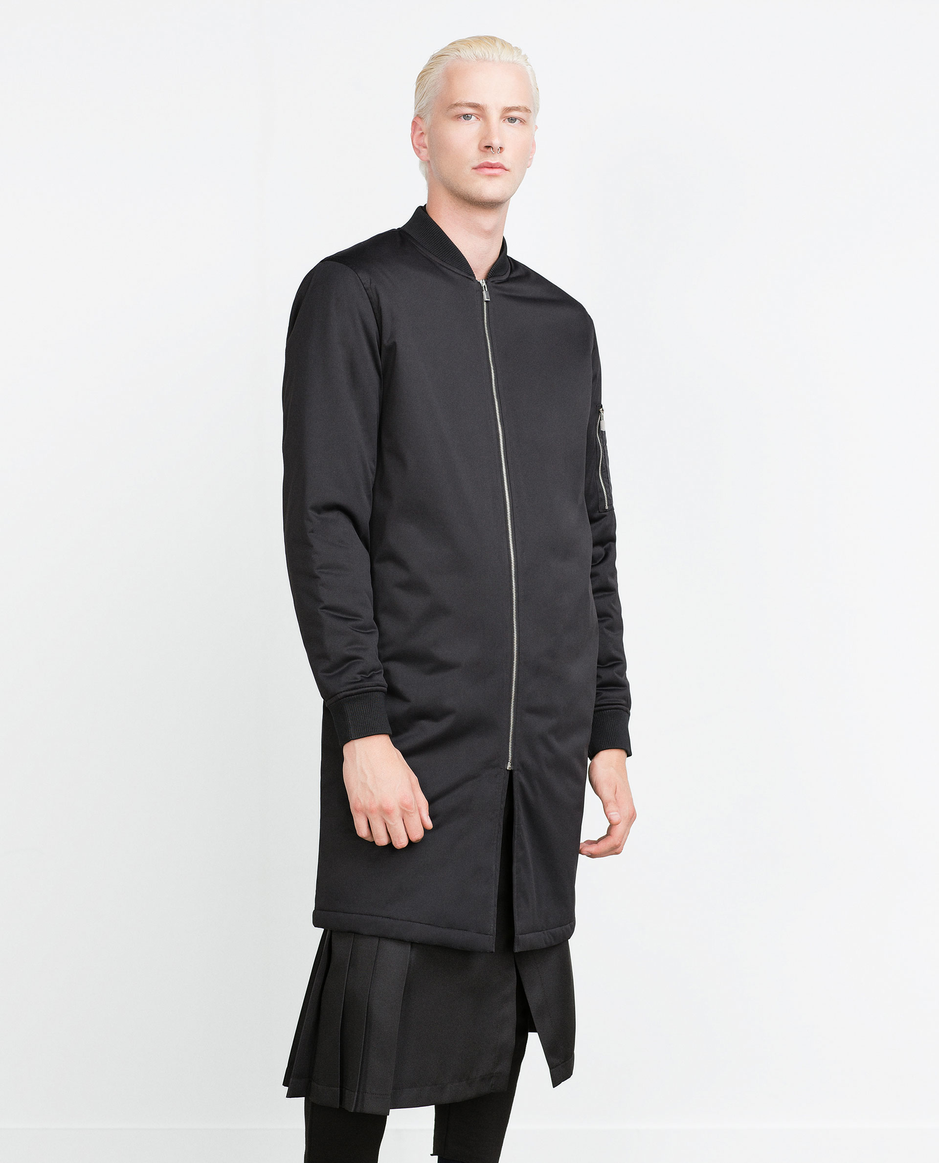 Zara Long Bomber Jacket in Black for Men Lyst