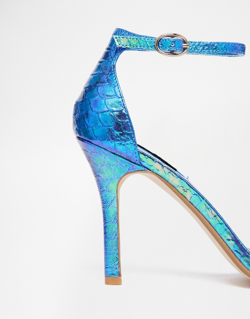 Dune Hydro Blue & Gold Metallic Barely There Heeled Sandals - Lyst