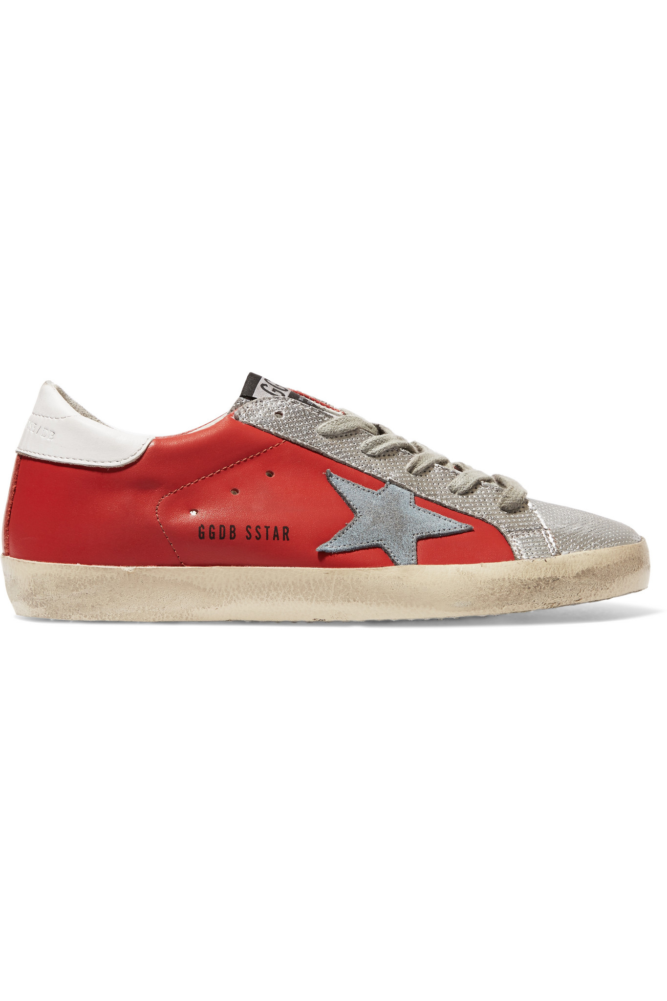 Golden Goose Super Star Metallic Distressed Leather Sneakers in Red | Lyst