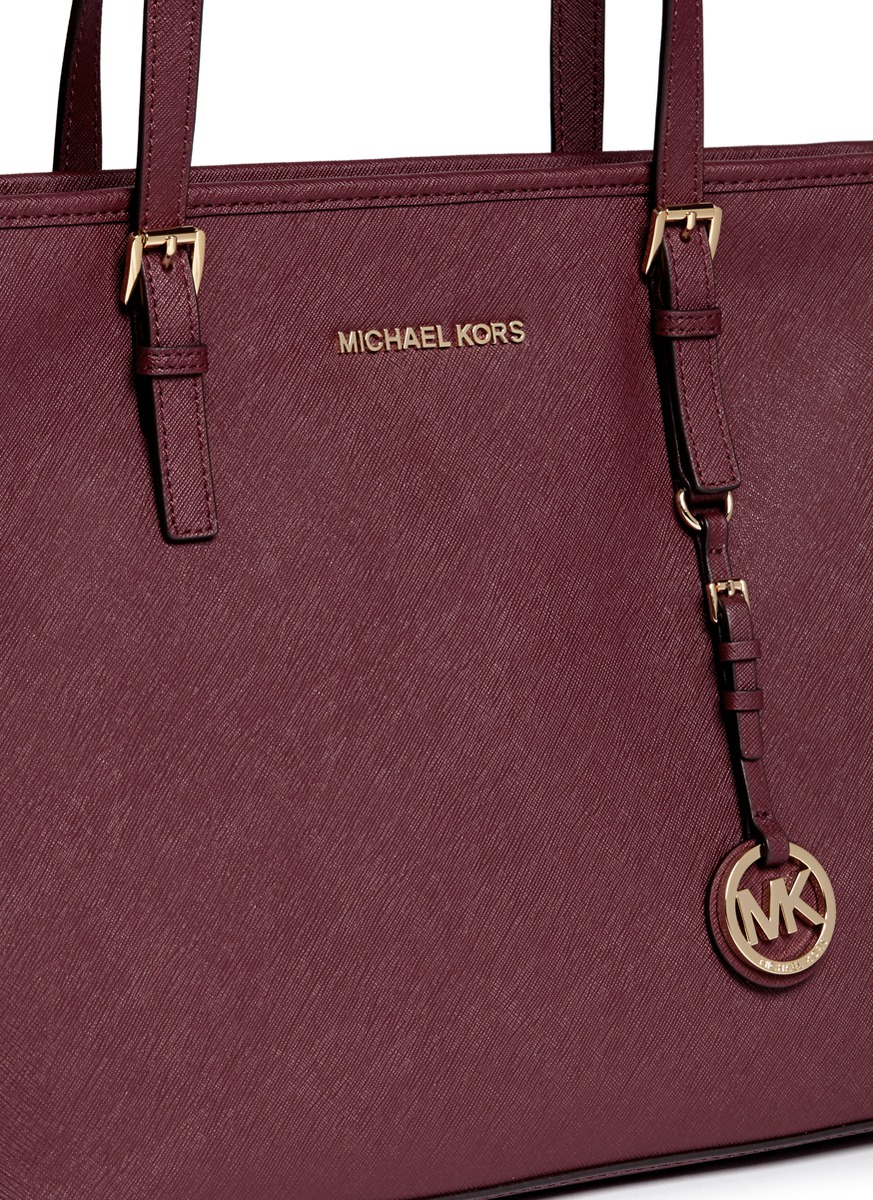Michael Kors Jet Set Travel Saffiano-Leather Tote in Red (Brown) - Lyst