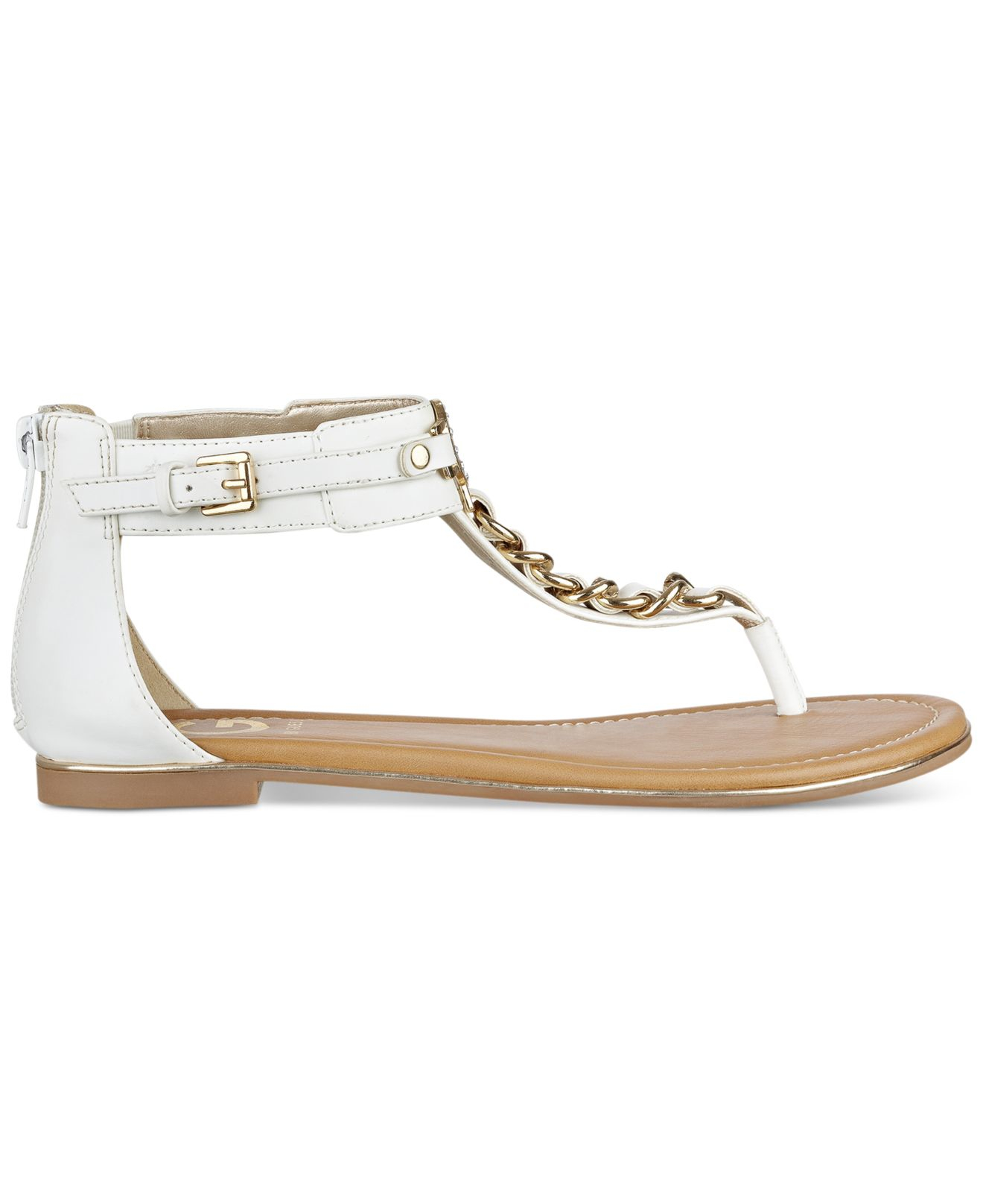 G by guess Daniel  T strap Flat  Sandals  in White Lyst