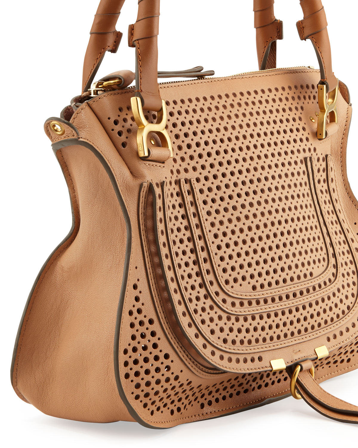 Chlo Marcie Perforated Medium Shoulder Bag Brown in Brown | Lyst  