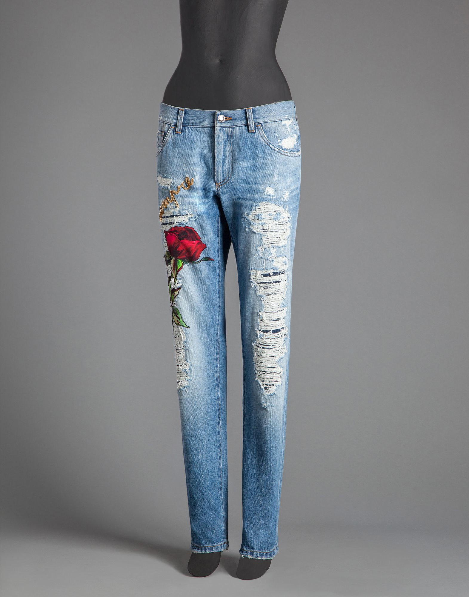 jeans with embroidered roses