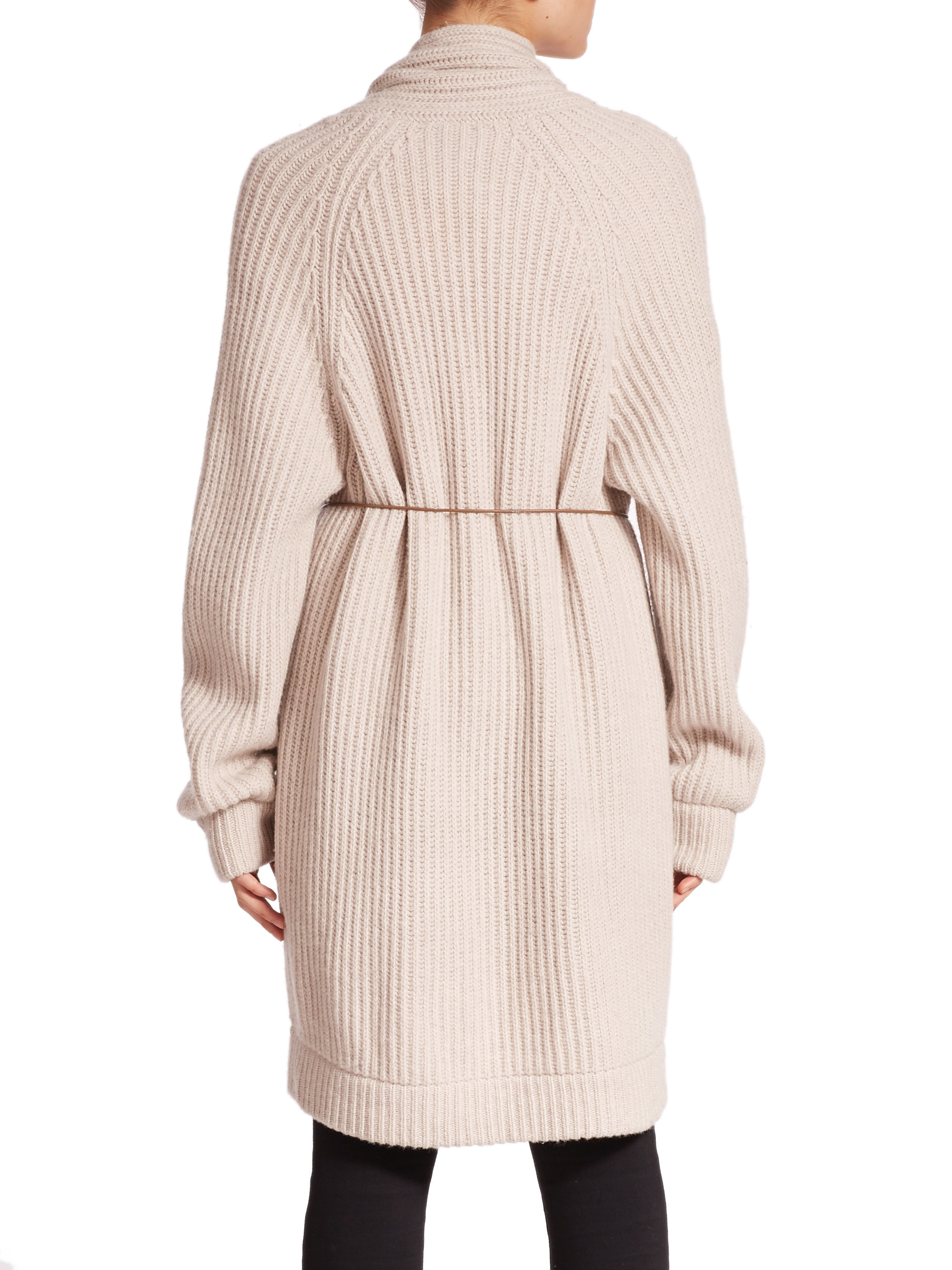 Helmut Lang Wool & Cashmere Belted Long Cardigan in Natural - Lyst