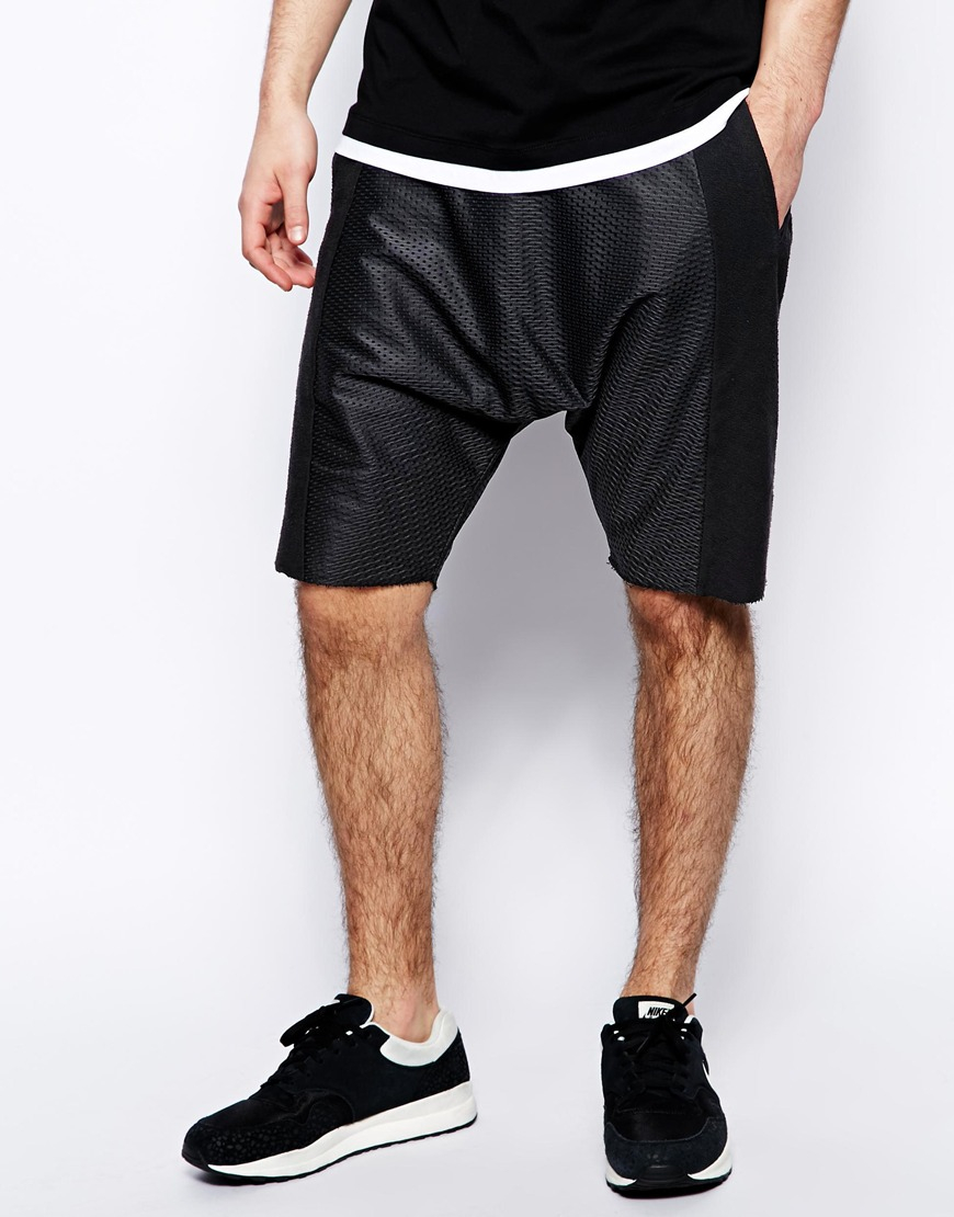 Lyst - Asos Jersey Shorts In Drop Crotch Fit With Mesh Panels in Black ...