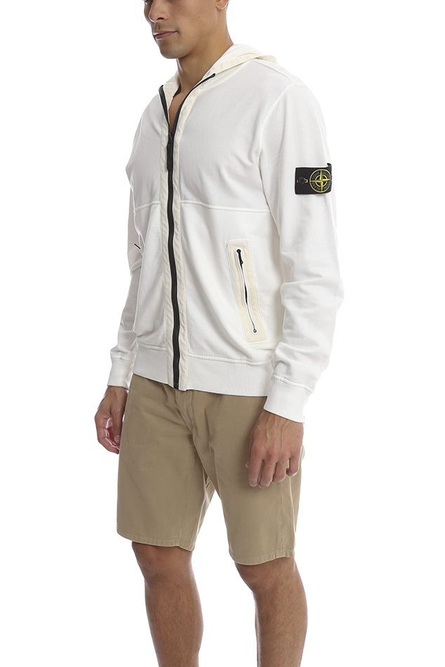Stone Island Cotton Zip-up Hoody in White for Men - Lyst