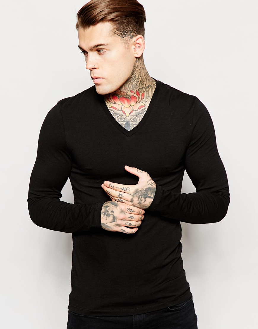 Lyst - Asos Extreme Fitted Fit Long Sleeve T-shirt With V Neck And ...