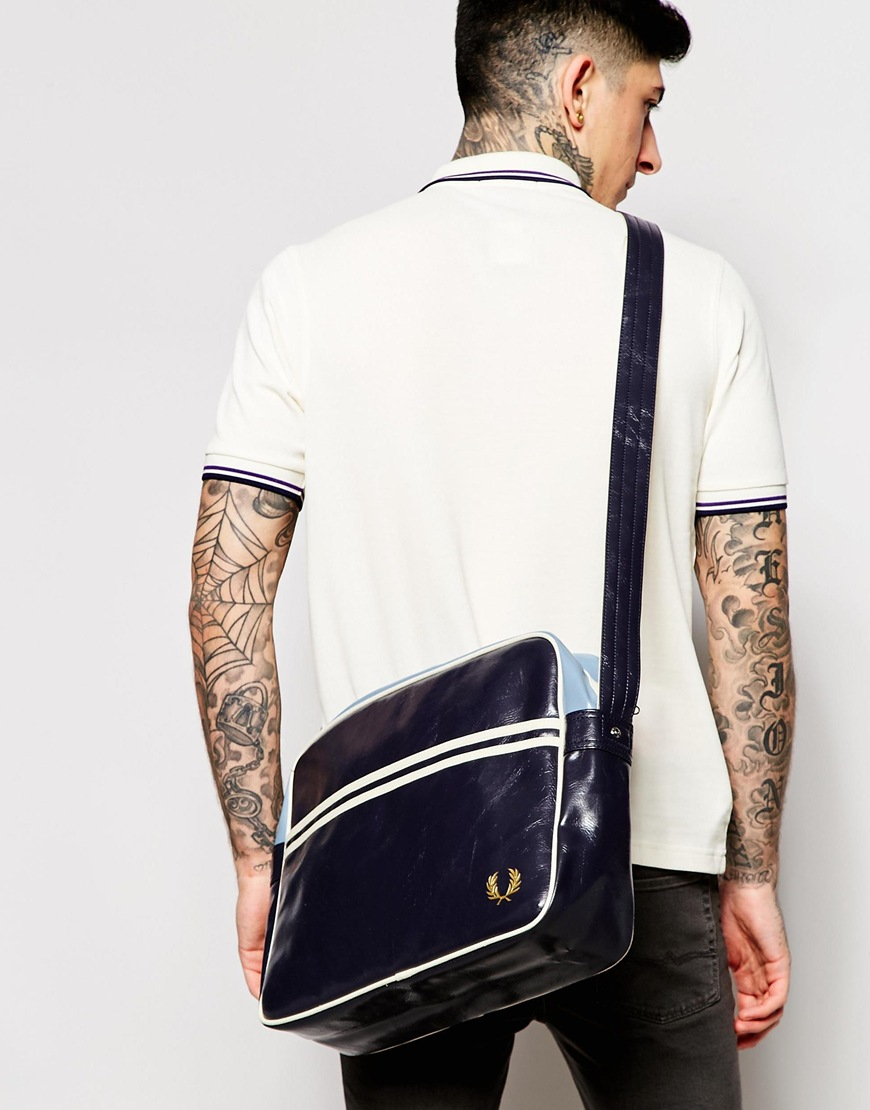 Fred Perry Leather Classic Messenger Bag in Blue for Men - Lyst