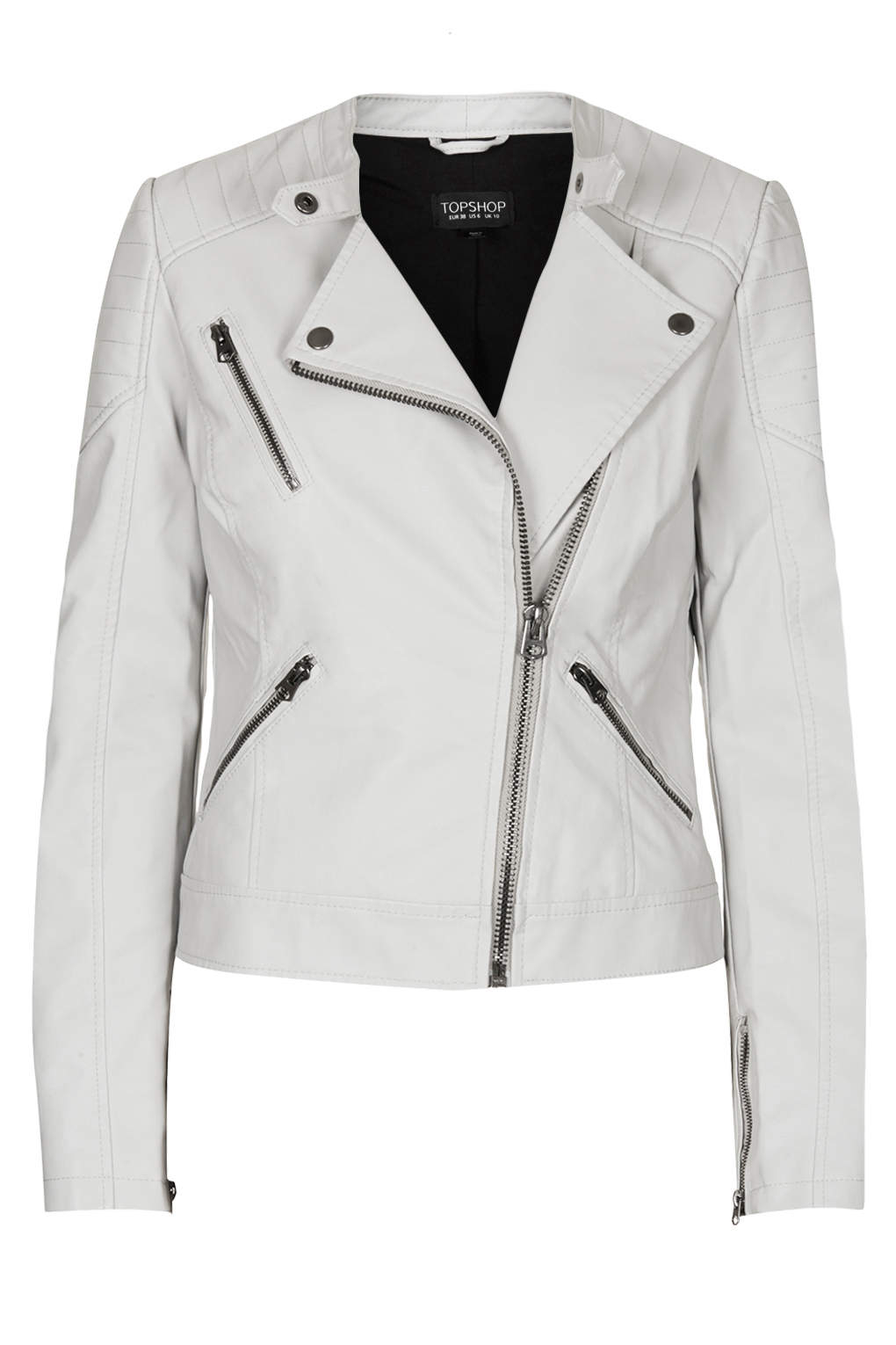 Top Gray Faux Leather Biker Jacket