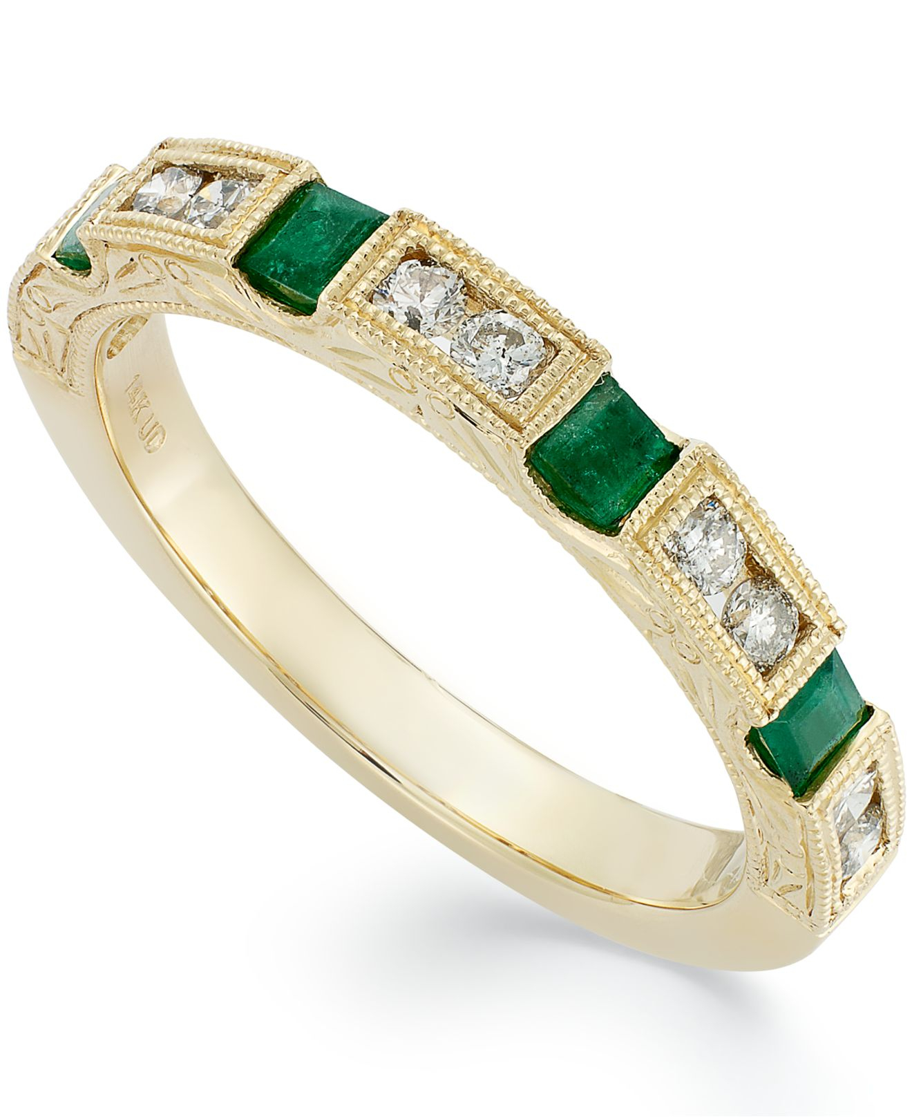 Macy's 14k Gold Emerald (1/3 Ct. T.w.) And Diamond (1/3 Ct. T.w.)  Alternating Ring in Green - Lyst