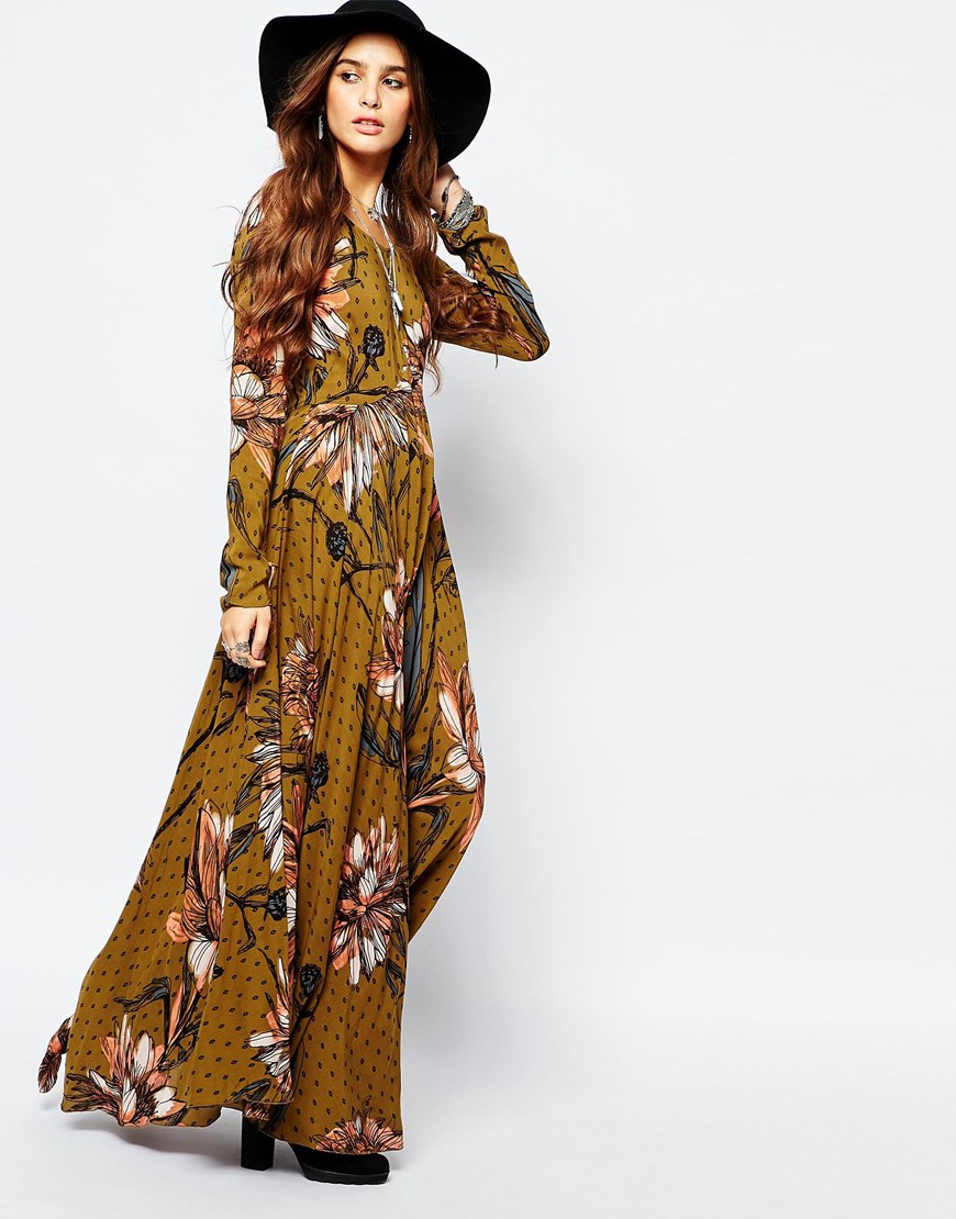 Free people First Kiss Maxi Dress In Large Floral Print in Green