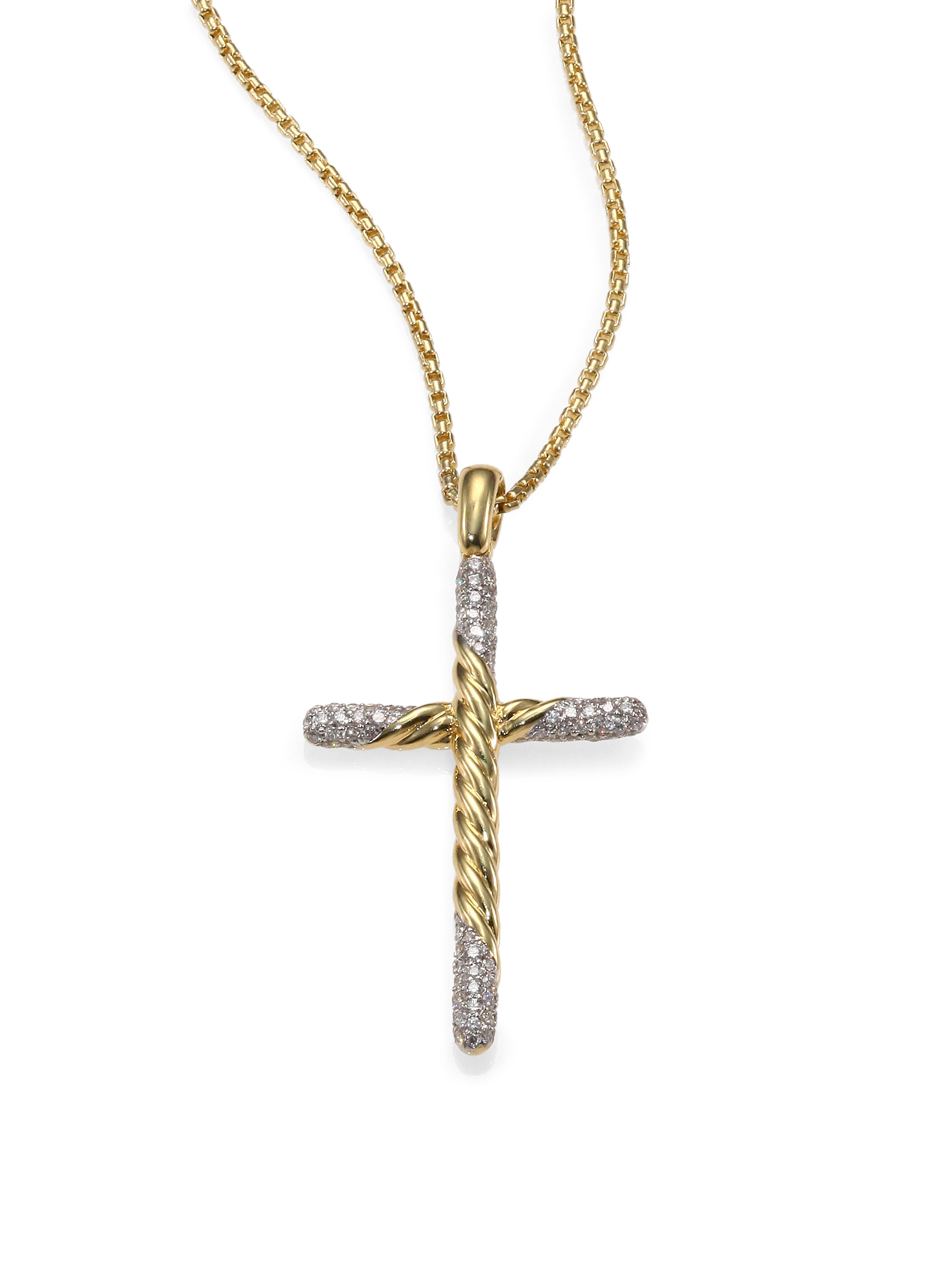 David Yurman Diamond 18k Yellow Gold Cross Pendant Necklace in Gold | Lyst