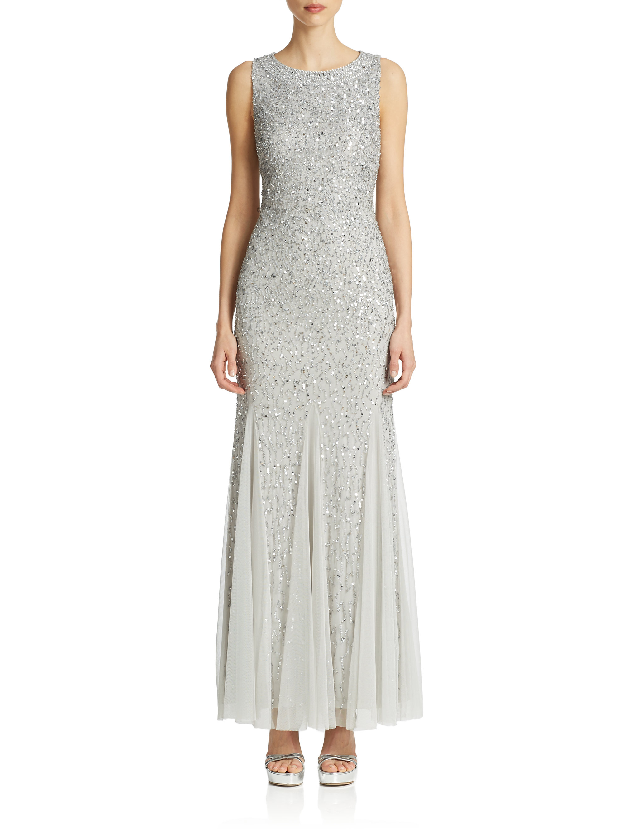 aidan mattox sequin plunge gown