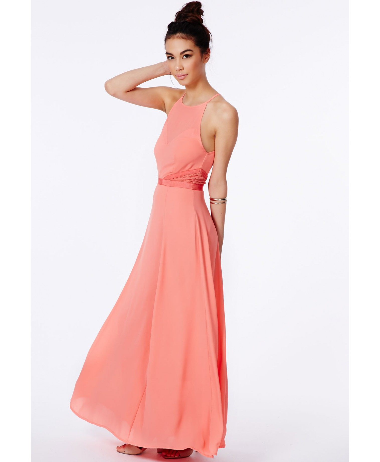 coral backless dress