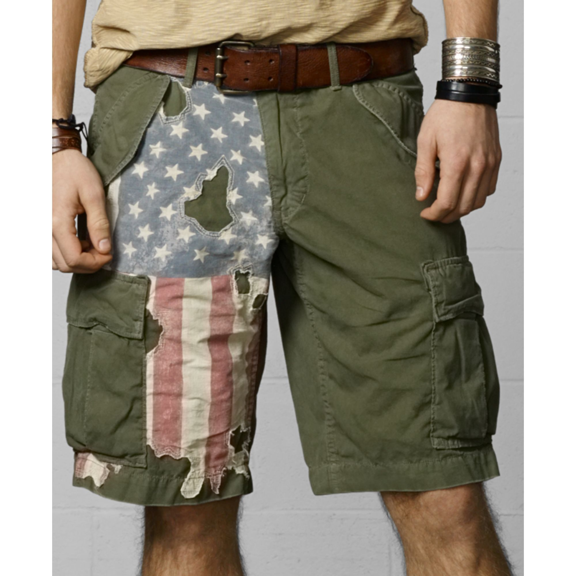 Lyst - Denim & Supply Ralph Lauren Distressedflag Cargo Shorts in Green ...