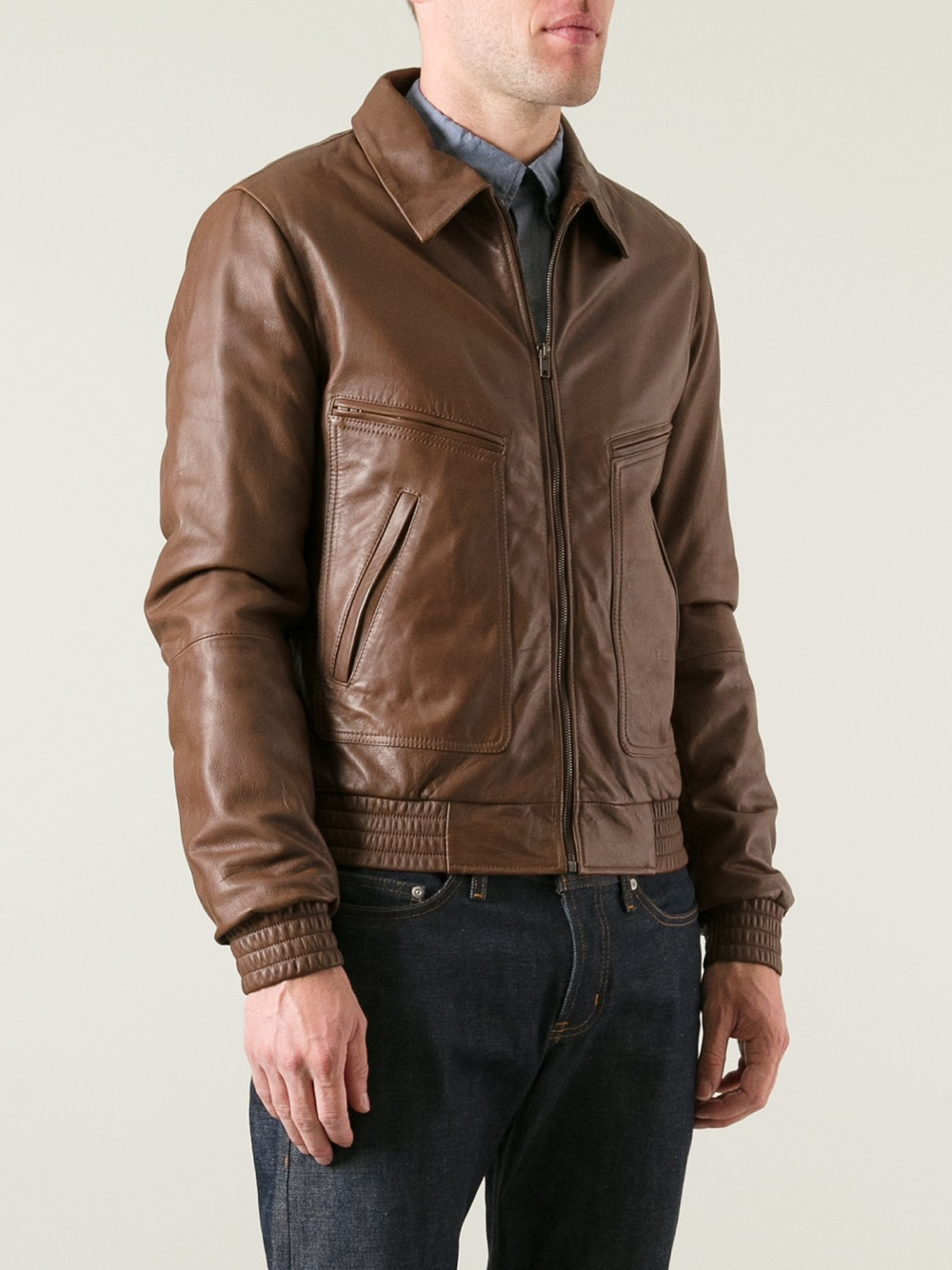 dolce and gabbana brown leather jacket