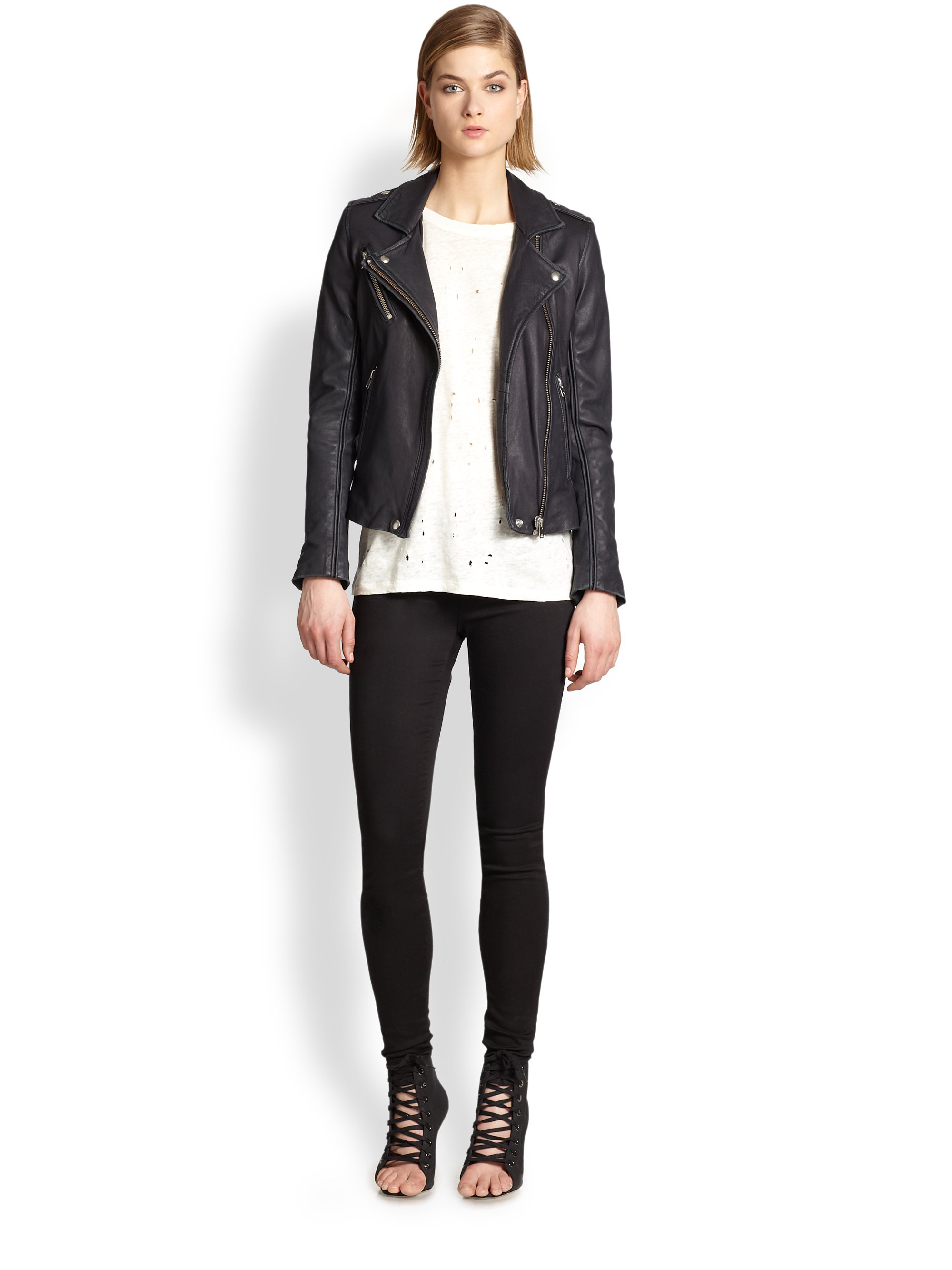 Lyst Iro Tara Leather Motorcycle Jacket In Purple Gallery