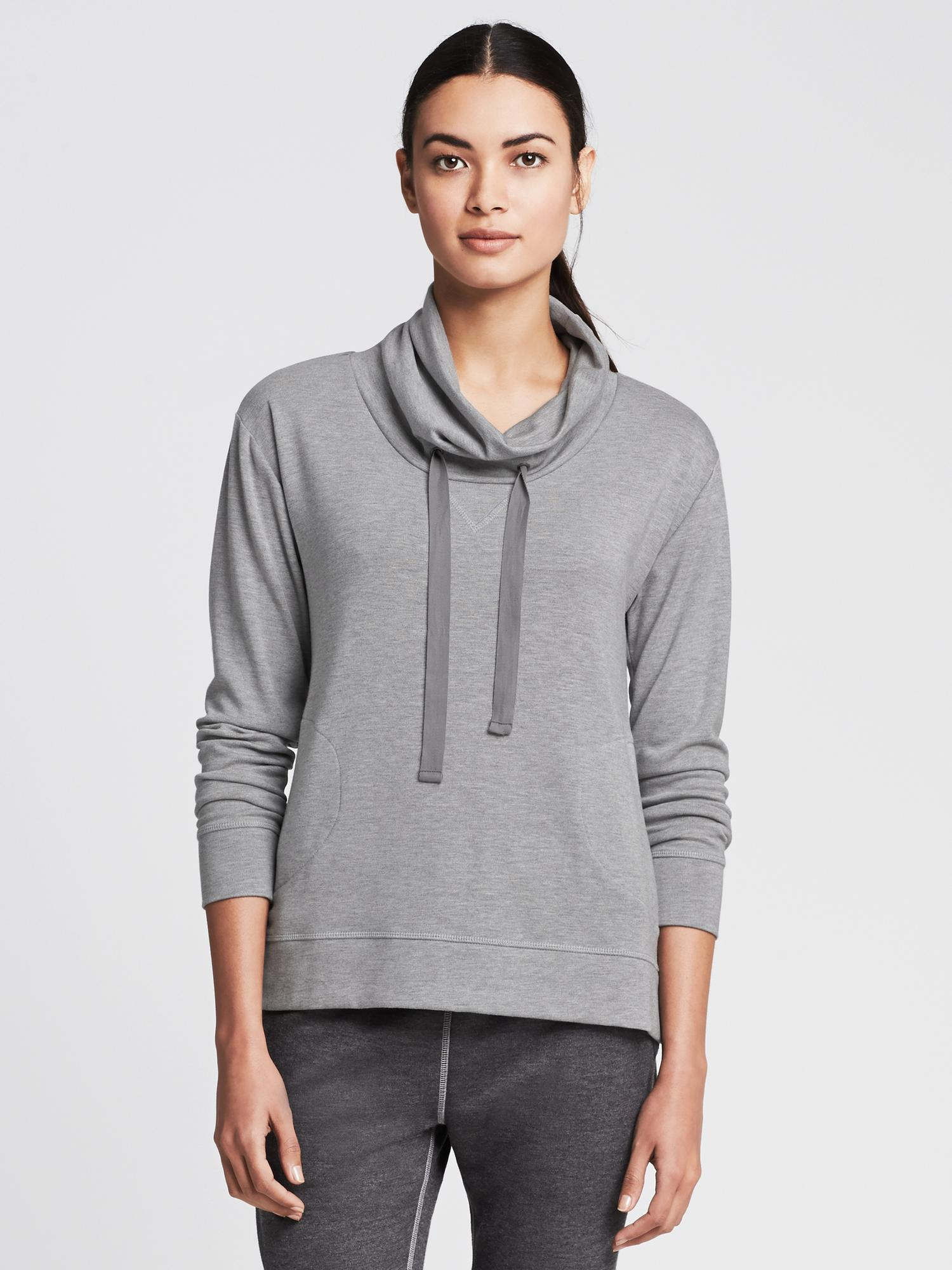 Banana republic Cowl-Neck Lounge Pullover in Gray (New off white) | Lyst