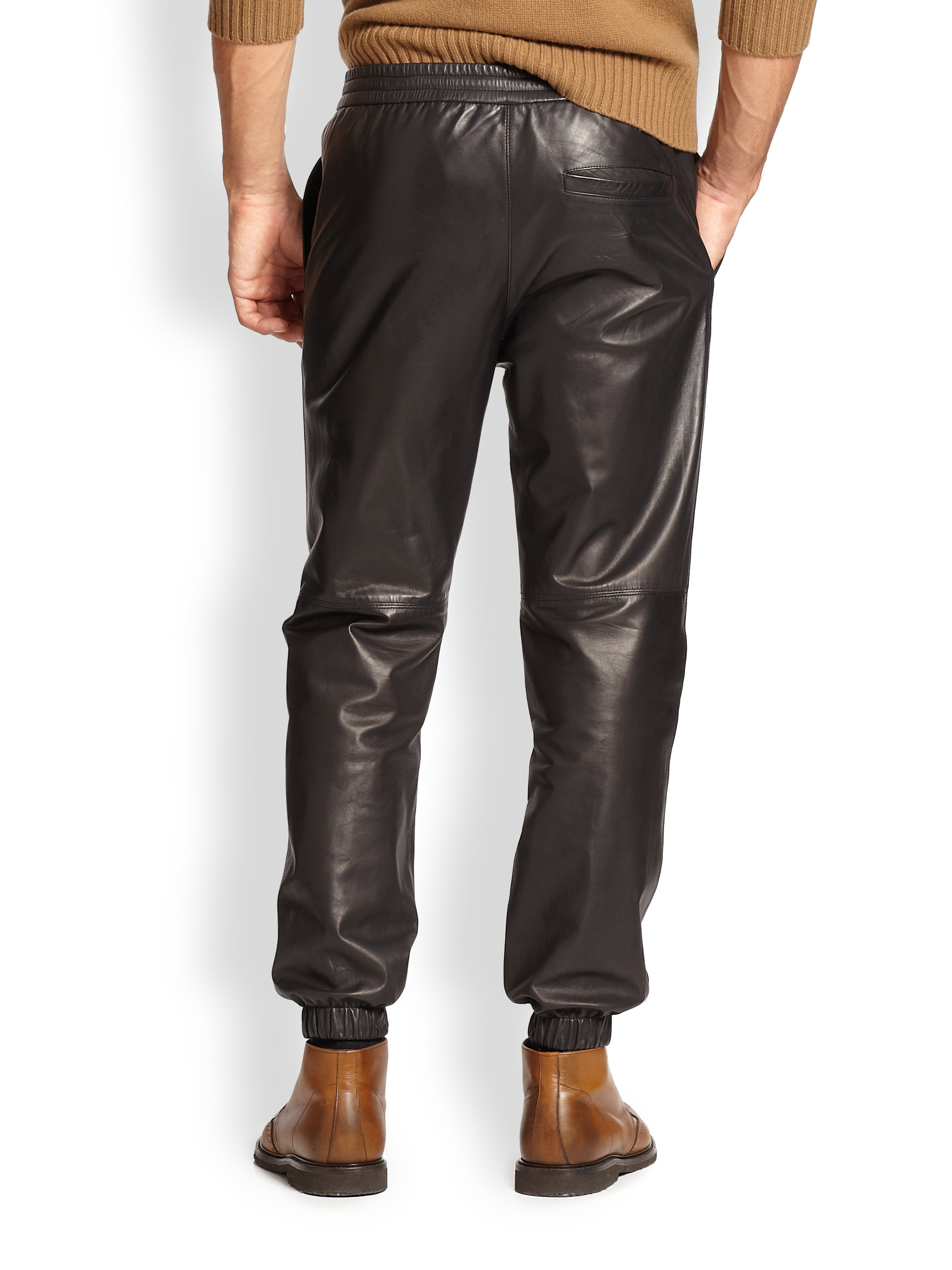 Vince Leather Jogger Pants in Black for Men - Lyst