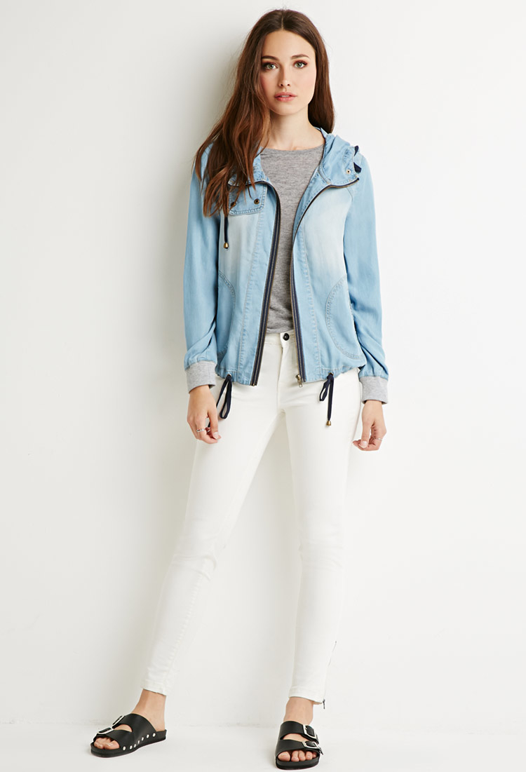 Forever 21 Contemporary Life In Progress Hooded Chambray Jacket in Light  Denim (Blue) - Lyst