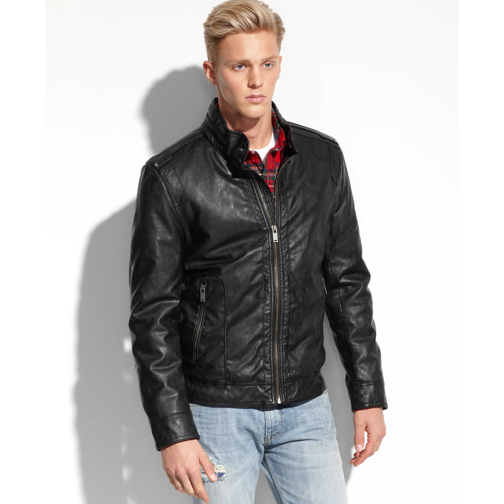 guess faux leather jacket mens