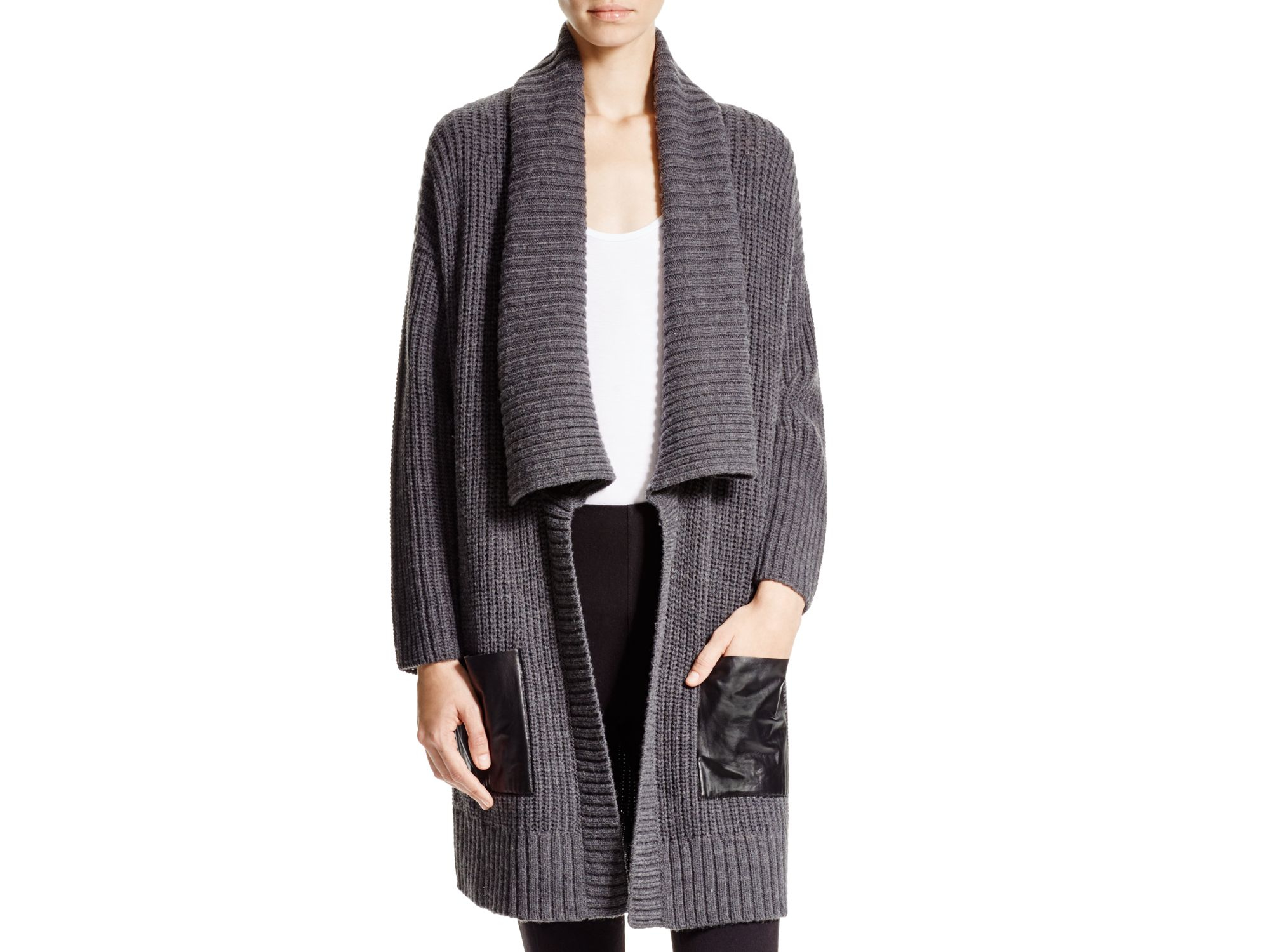 Grey Drape Sagging Long Sleeves Blouses With Patch Pockets 