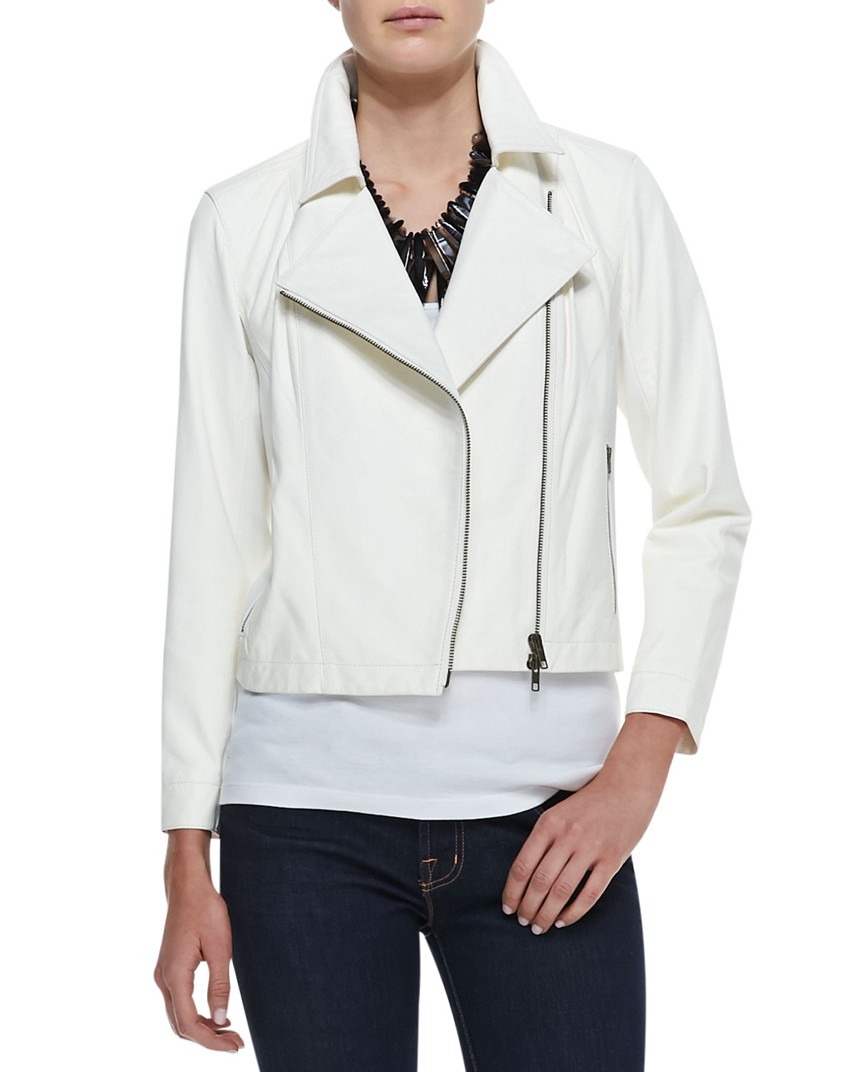 white short leather jacket