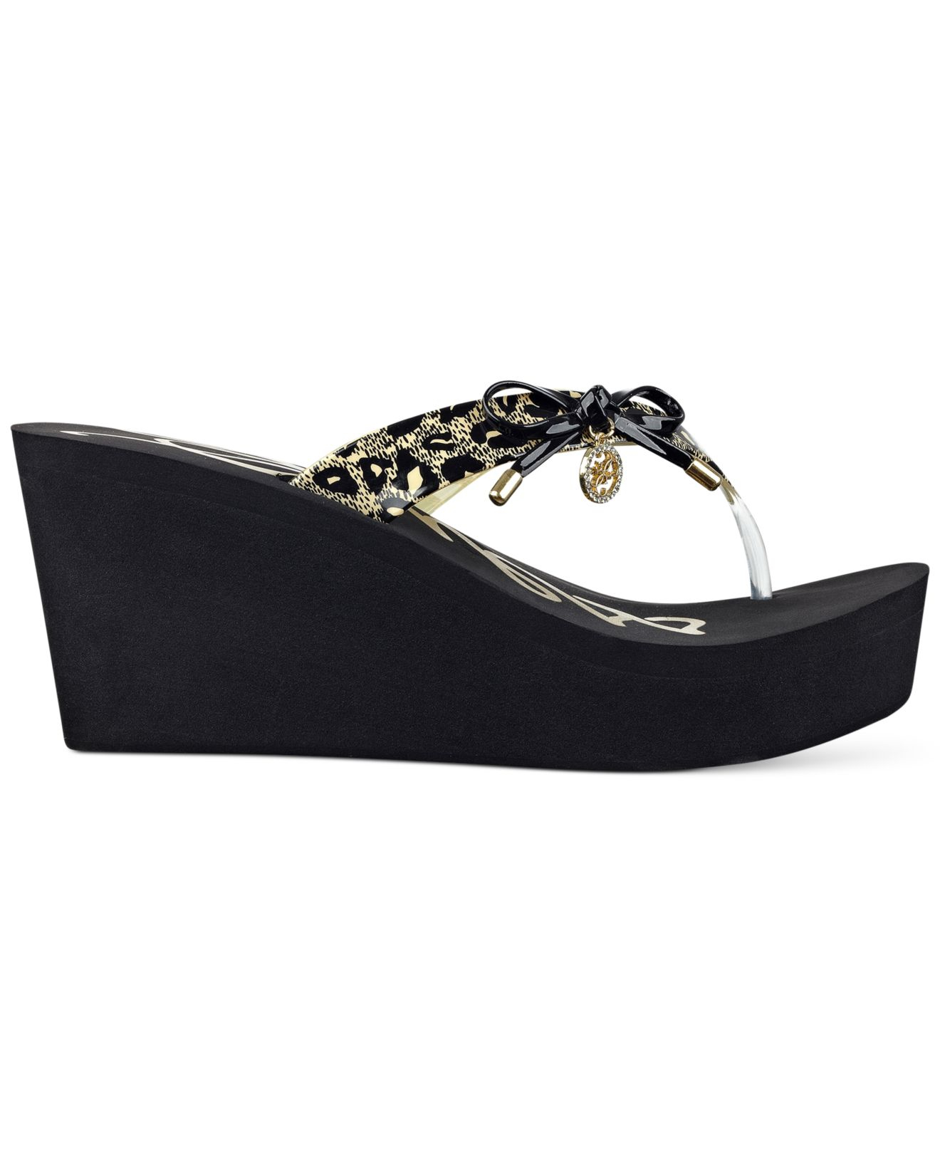 guess black wedge flip flops