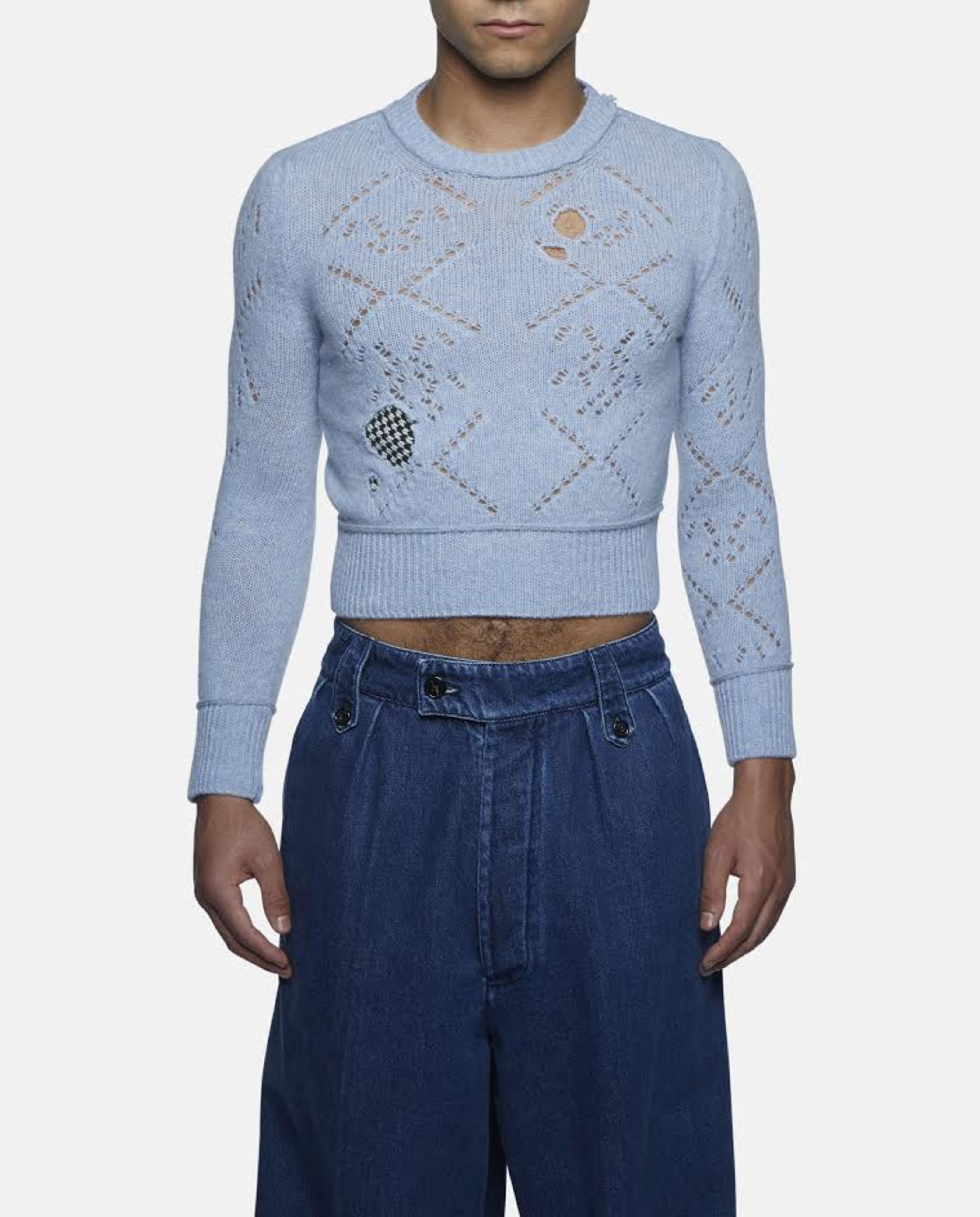 Lyst - Raf Simons Blue 'destroyed' Cropped Roundneck Sweater in Blue for Men