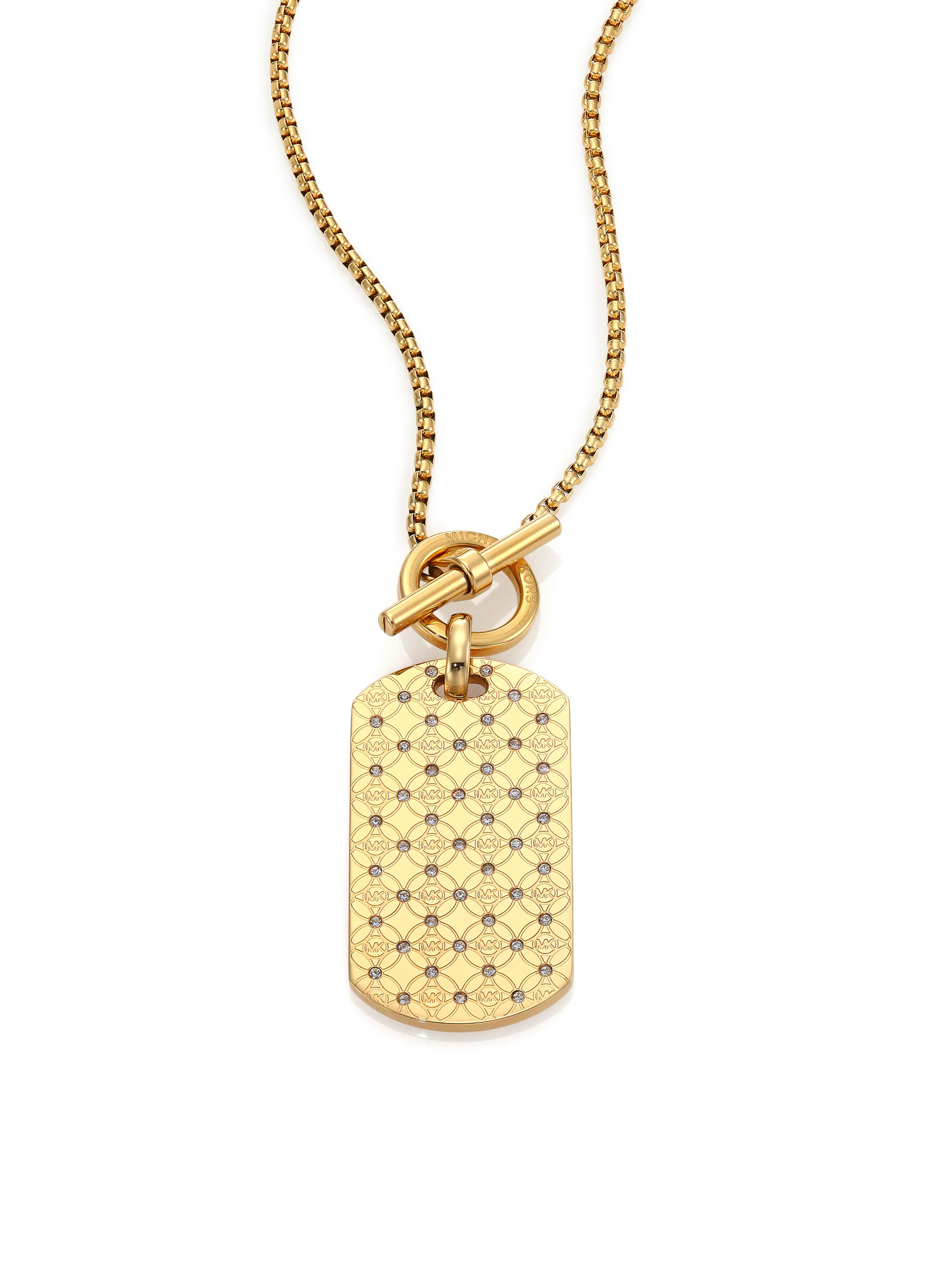 Michael Kors Heritage Monogram Logo Dog Tag Necklace in Gold (Metallic) -  Lyst