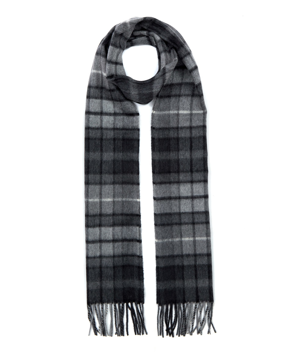 Johnstons Grey Tartan Cashmere Scarf in Gray for Men | Lyst