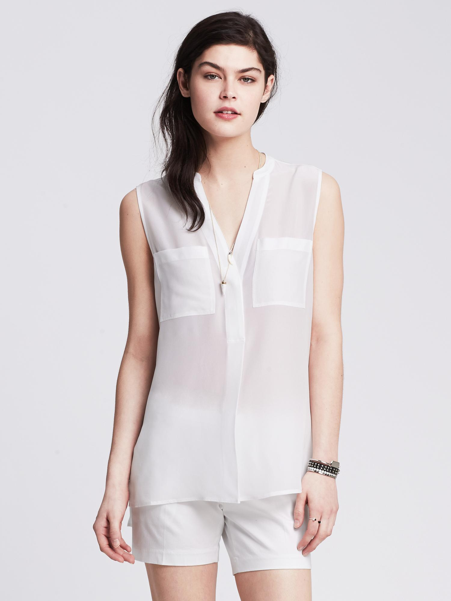 Banana republic Light Silk Sleeveless Popover Blouse in White Lyst
