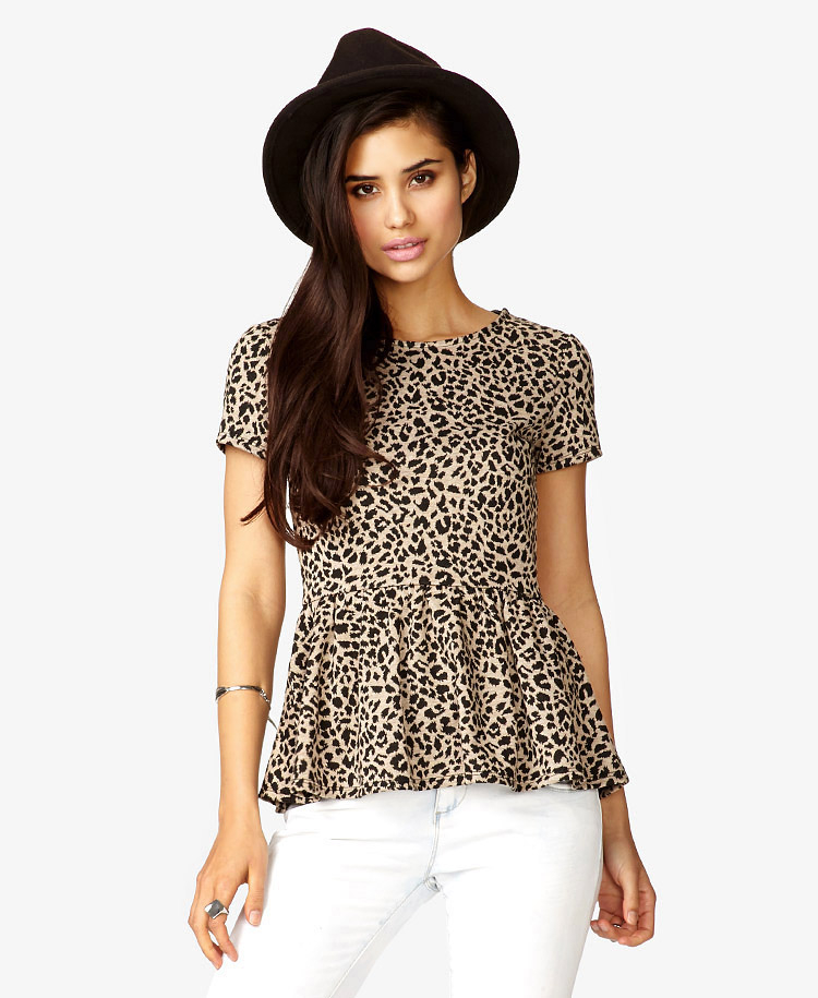 peplum animal print top