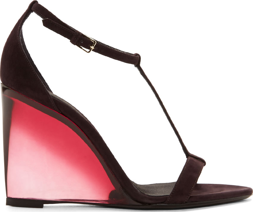 Burberry Prorsum Aubergine Suede Leyburn Wedge Sandals in Purple - Lyst