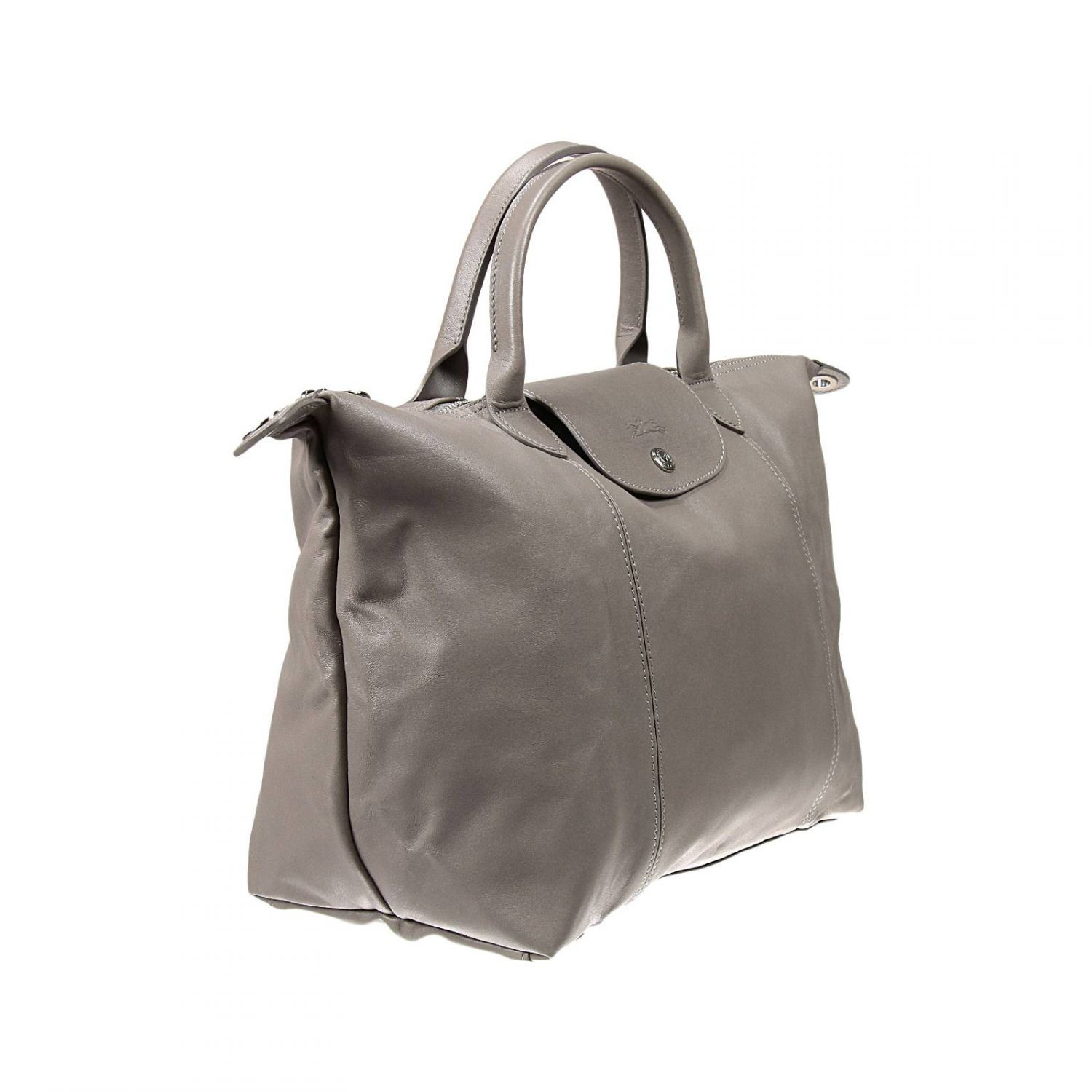 Longchamp Handbag Le Pliage Leather Medium in Gray (grey) | Lyst