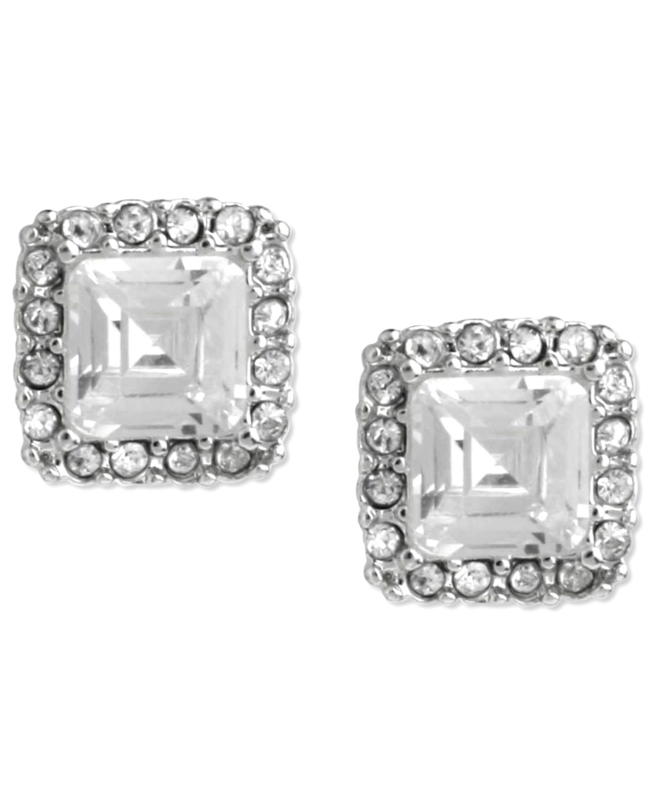 Women S Metallic Silver Tone Square Crystal Stud Earrings Women S Metallic Silver Tone Square Crystal Stud Earrings