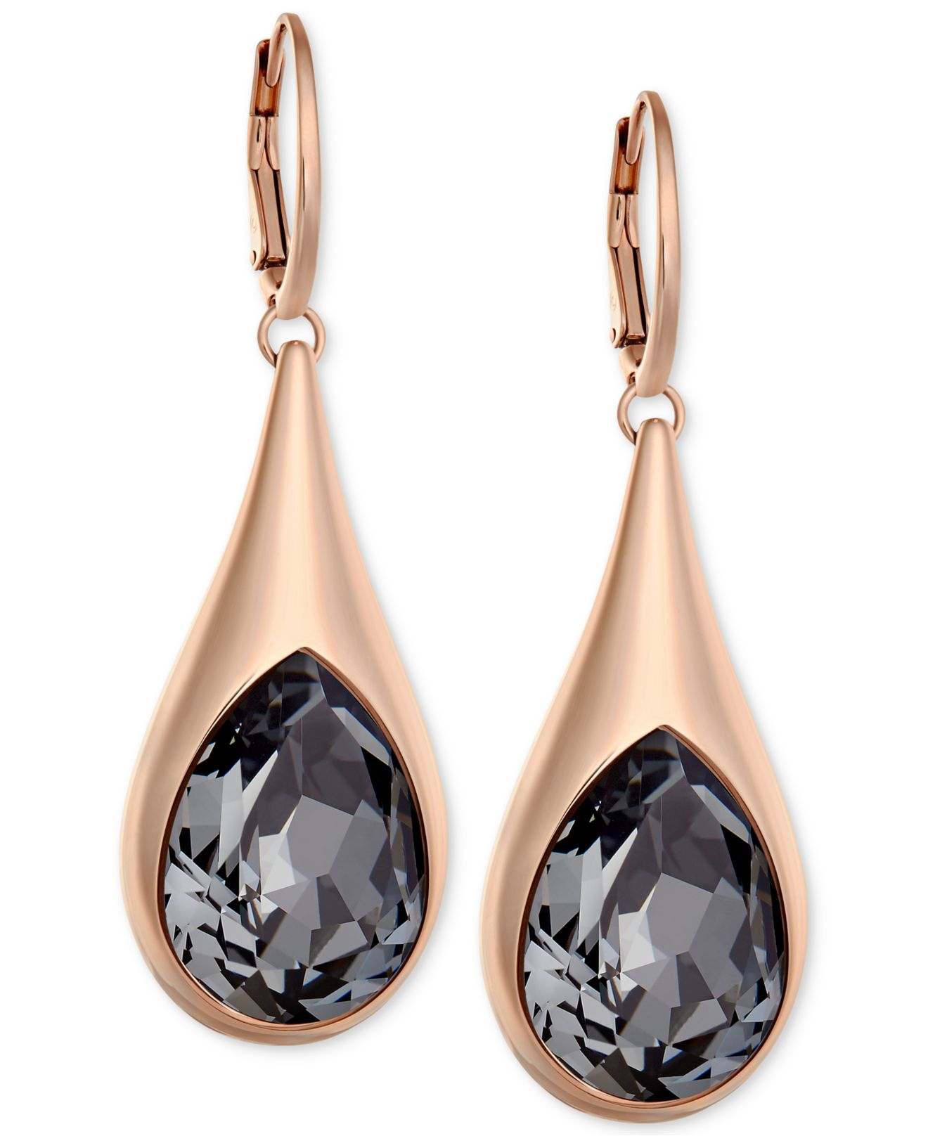 Swarovski Rose Gold-plated Black Crystal Drop Earrings in Pink | Lyst