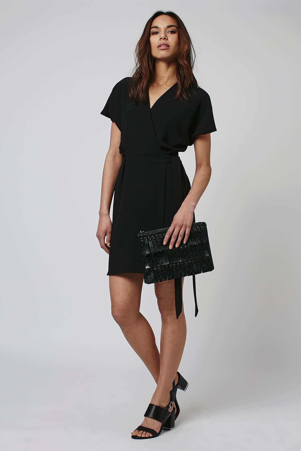 topshop mini wrap dress in black lyst topshop mini wrap dress in black lyst