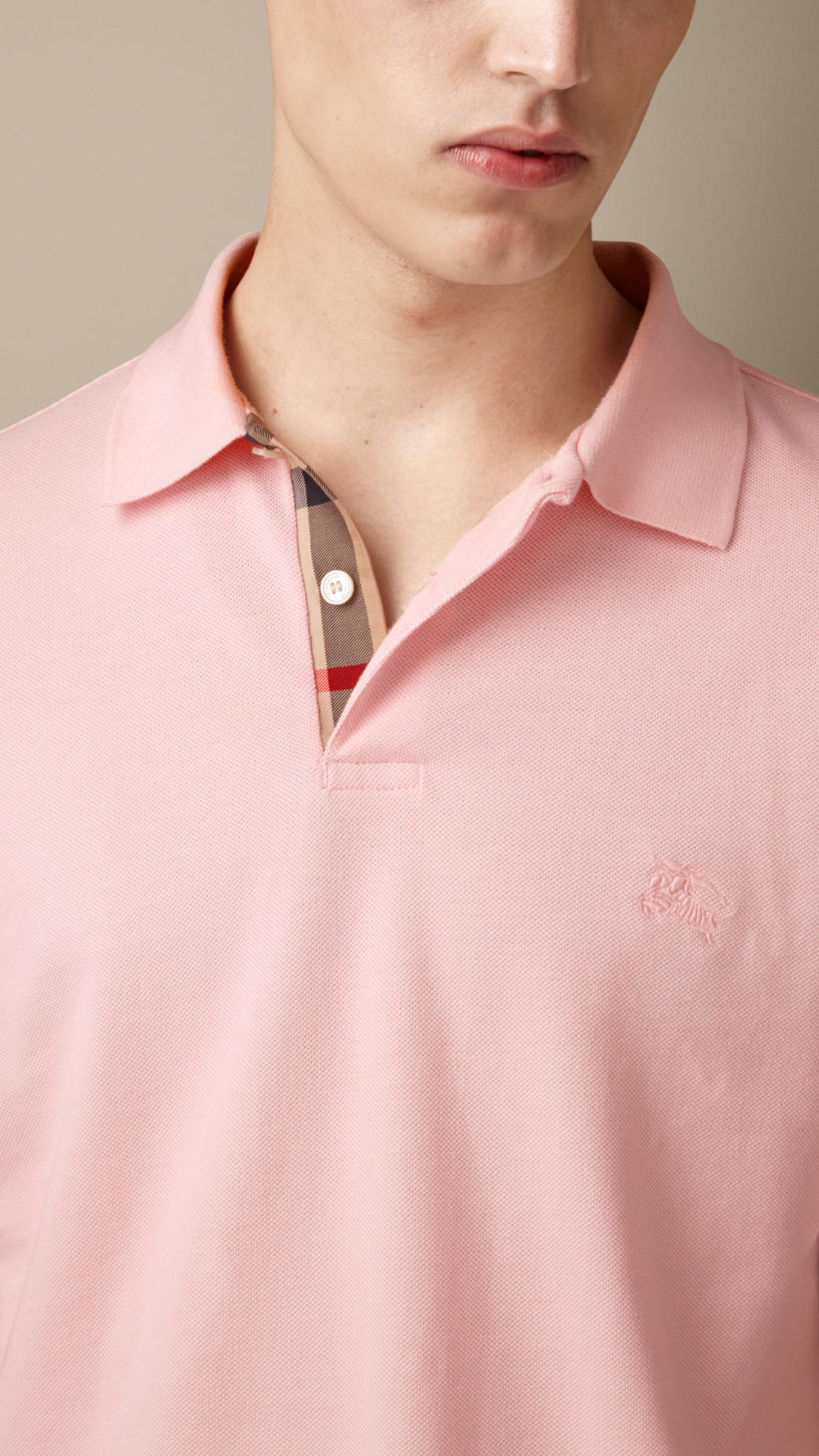 Burberry Check Placket Polo Shirt in Pink for Men | Lyst