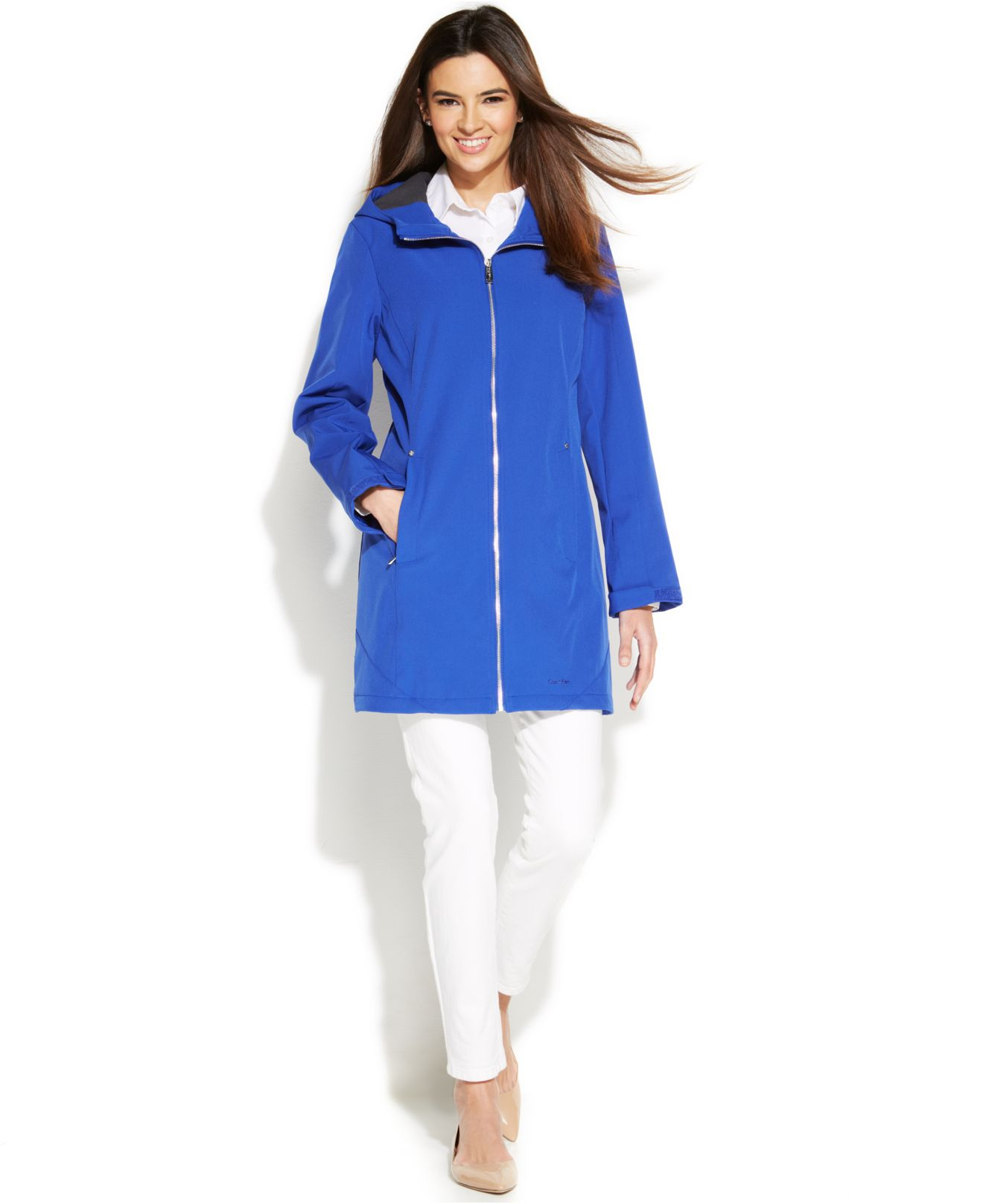 Lyst Calvin Klein Petite Hooded WaterResistant Softshell Jacket in Blue