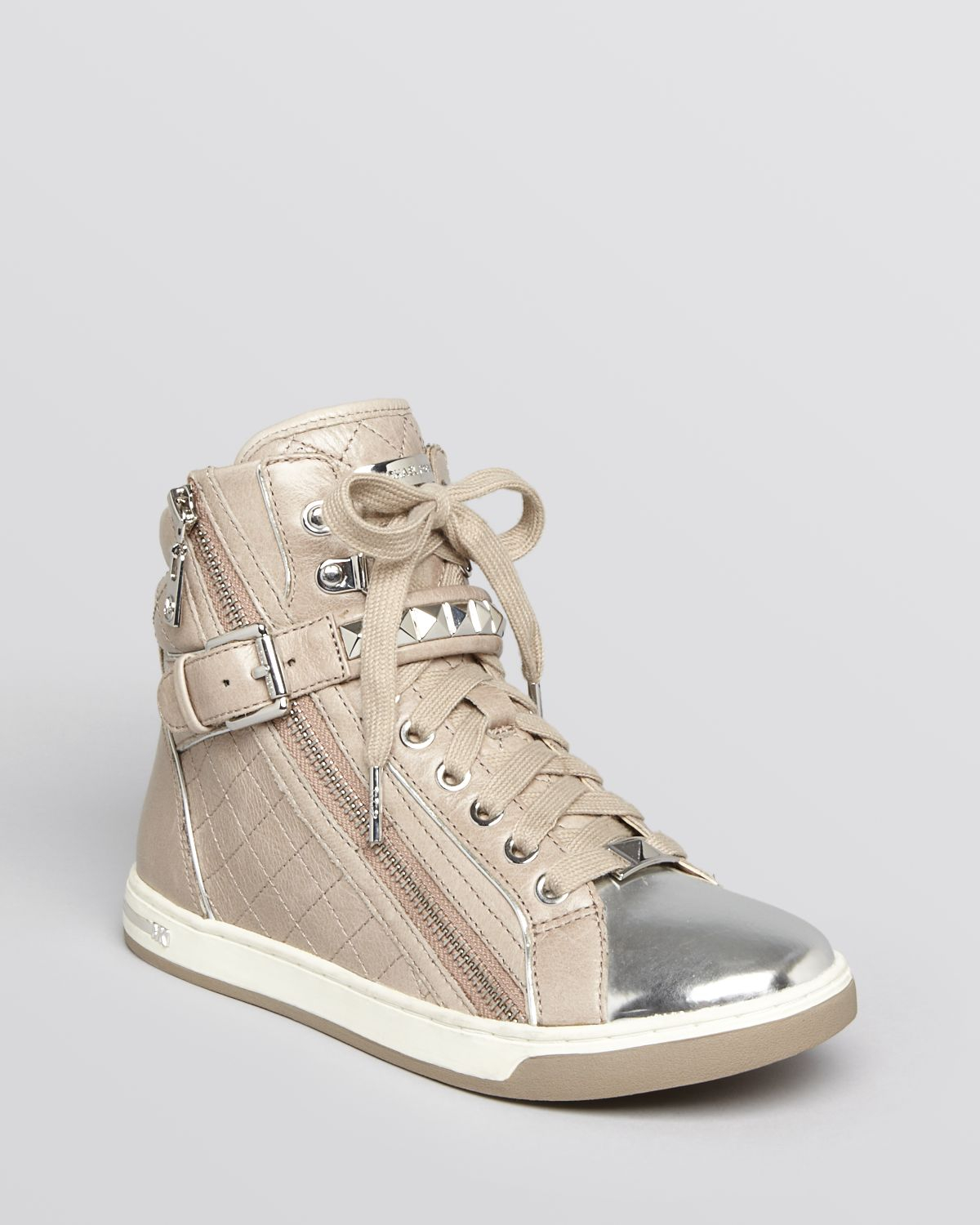 Lyst - Michael Michael Kors Lace Up High Top Sneakers Glam Studded in Gray