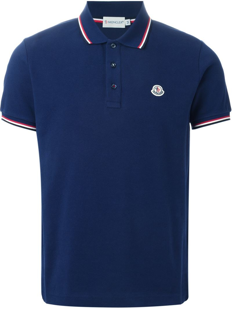 Moncler Cotton Classic Polo Shirt in Blue for Men - Lyst