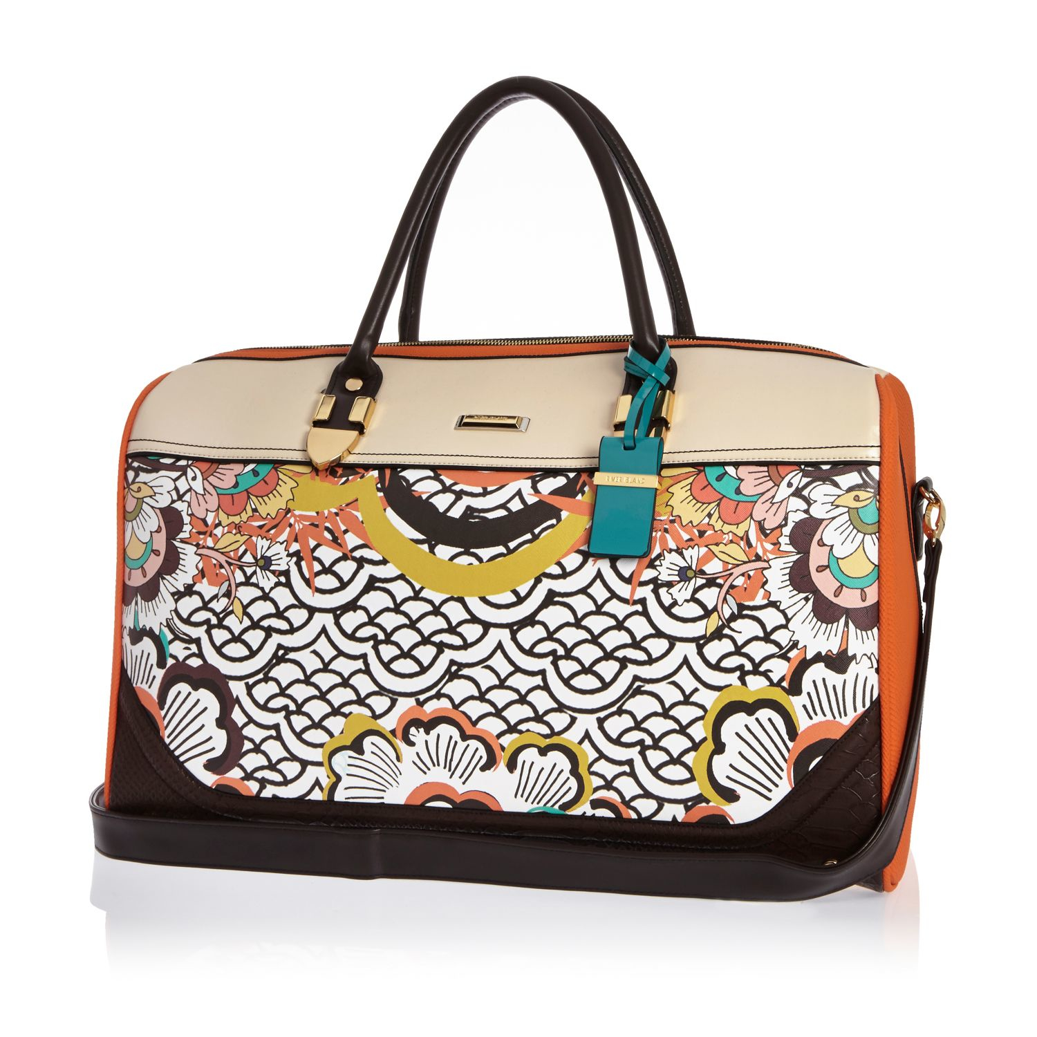 Lyst River island Orange Retro Floral Print Weekend Bag in Orange