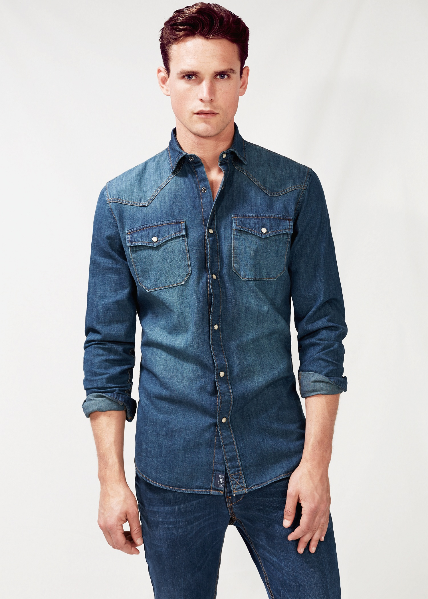 Mango Classic-Fit Dark Denim Shirt in 